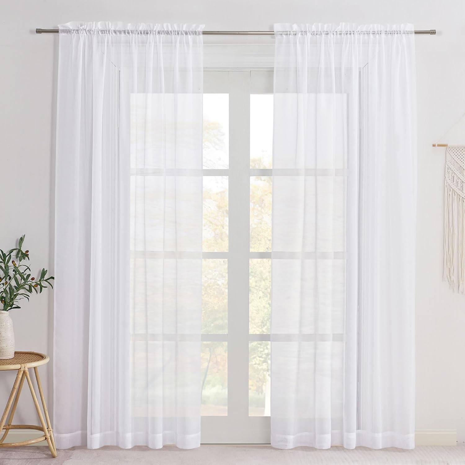 image:imageNICETOWN Black Sheer Curtains 96 Inches Long W42xL96 2 PanelsWhite