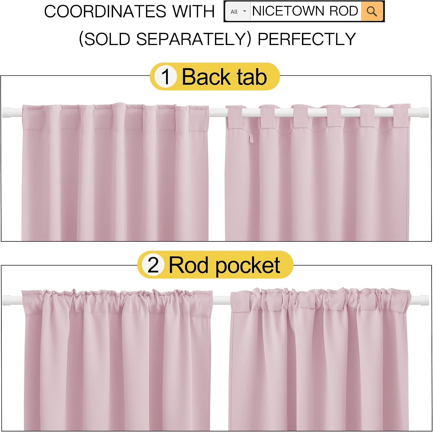image:imageNICETOWN Blackout Curtain Panels for Girls Room Lavender PinkBaby Pink 52W x 95L 2 Panels Noise Reducing Back Tab Blackout Draperies