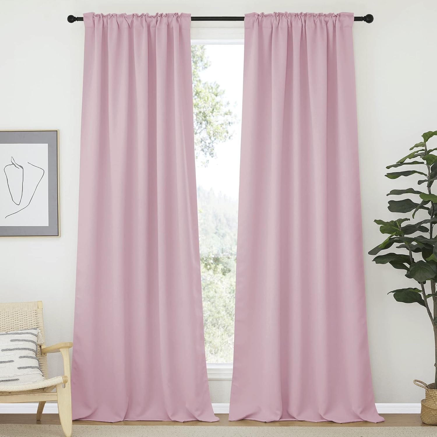 image:imageNICETOWN Blackout Curtain Panels for Girls Room Lavender PinkBaby Pink 52W x 95L 2 Panels Noise Reducing Back Tab Blackout Draperies