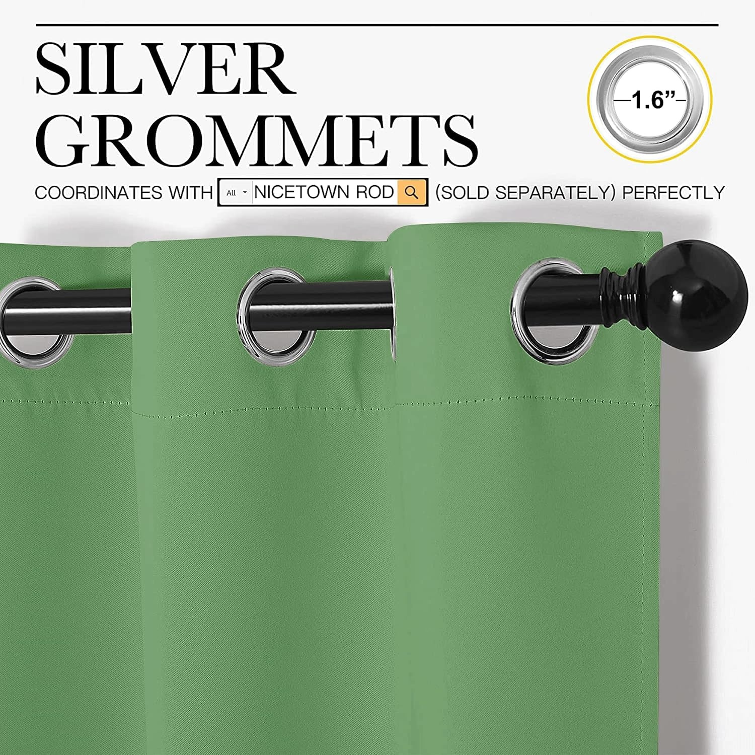 image:imageNICETOWN Froest Green Blackout Curtains 72 inches Length for Play Room 2 Panels 34 Wide Thermal Insulated Decoration Drapes for Window