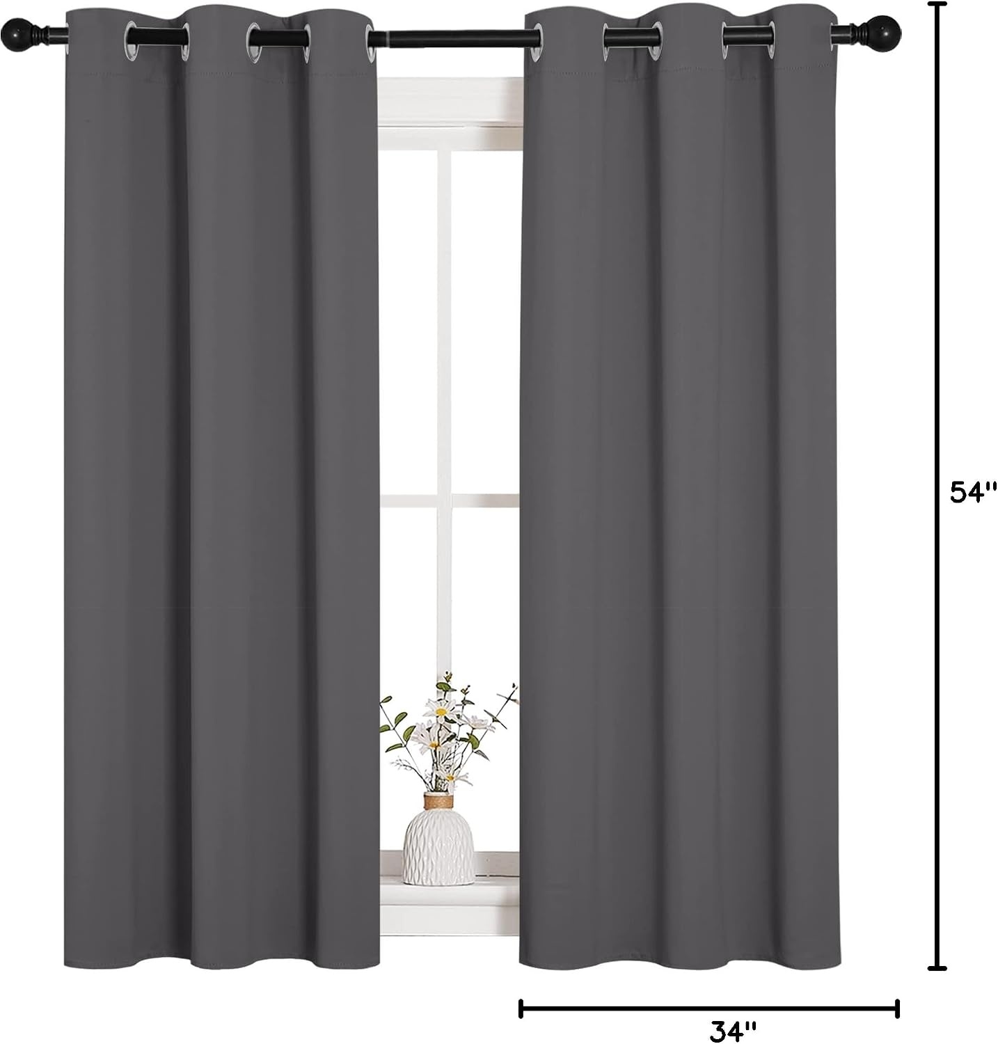image:imageNICETOWN Gray Blackout Curtains for Bedroom 34 Wide x 54 Long 2 Panels