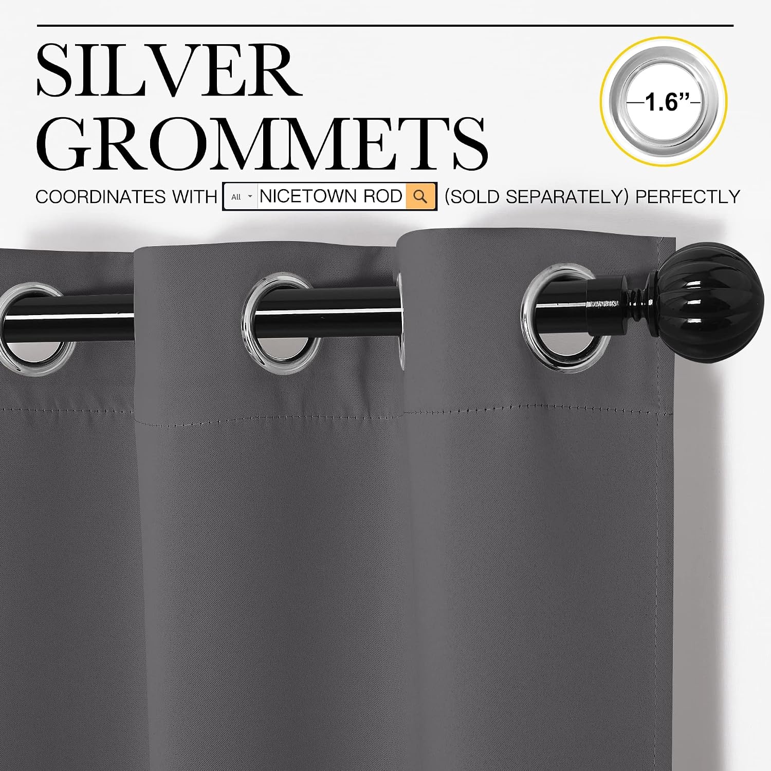 image:imageNICETOWN Gray Blackout Curtains for Bedroom 34 Wide x 54 Long 2 Panels