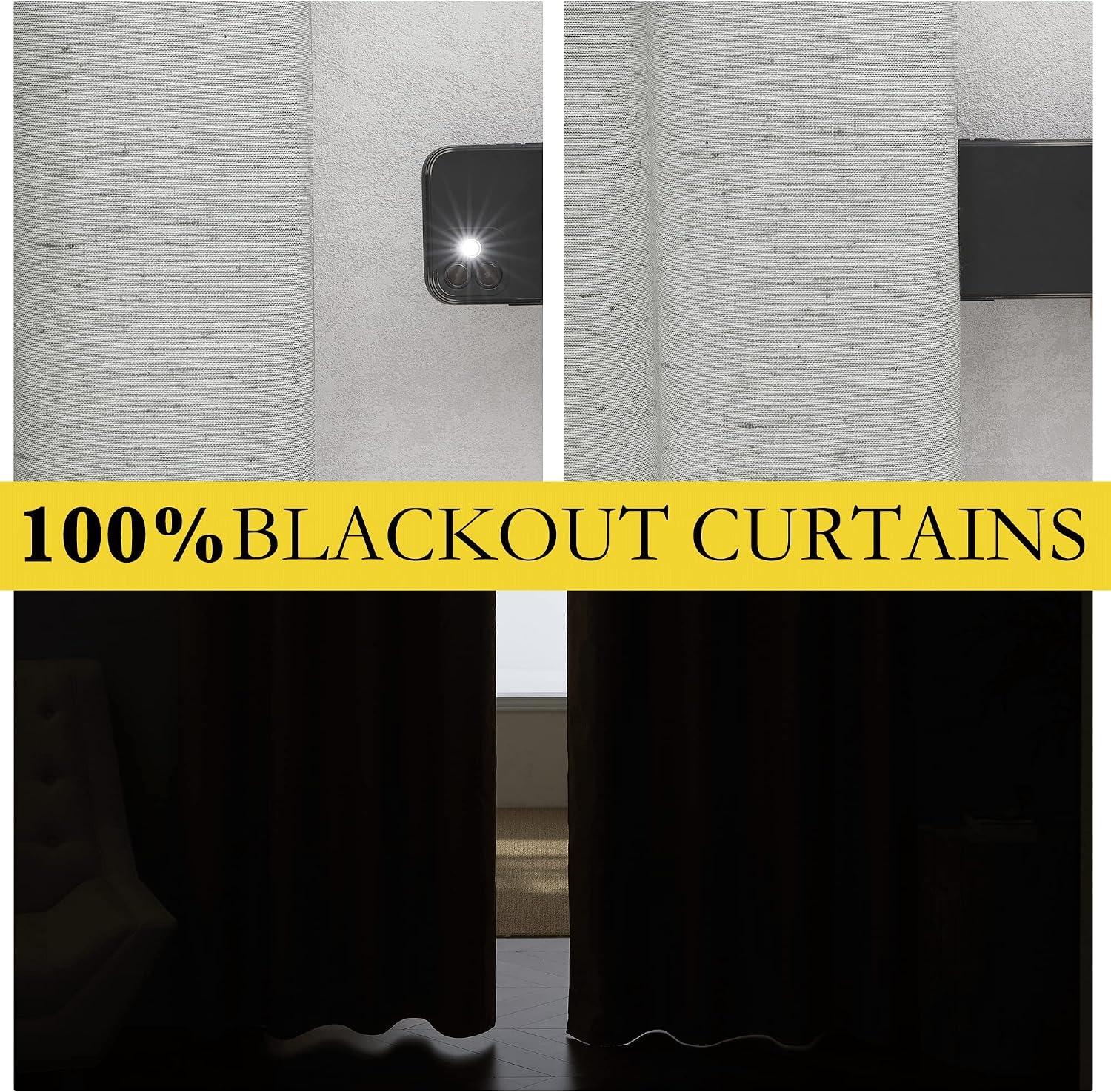 image:imageNICETOWN Grey 100 Blackout Curtain Panels Set of 2 42 Wide by 54 Long Thermal Insulated White Thermal Insulated Liner Drapes for Nursery Noise Reducing and Heat Blocking Drapes for Windows