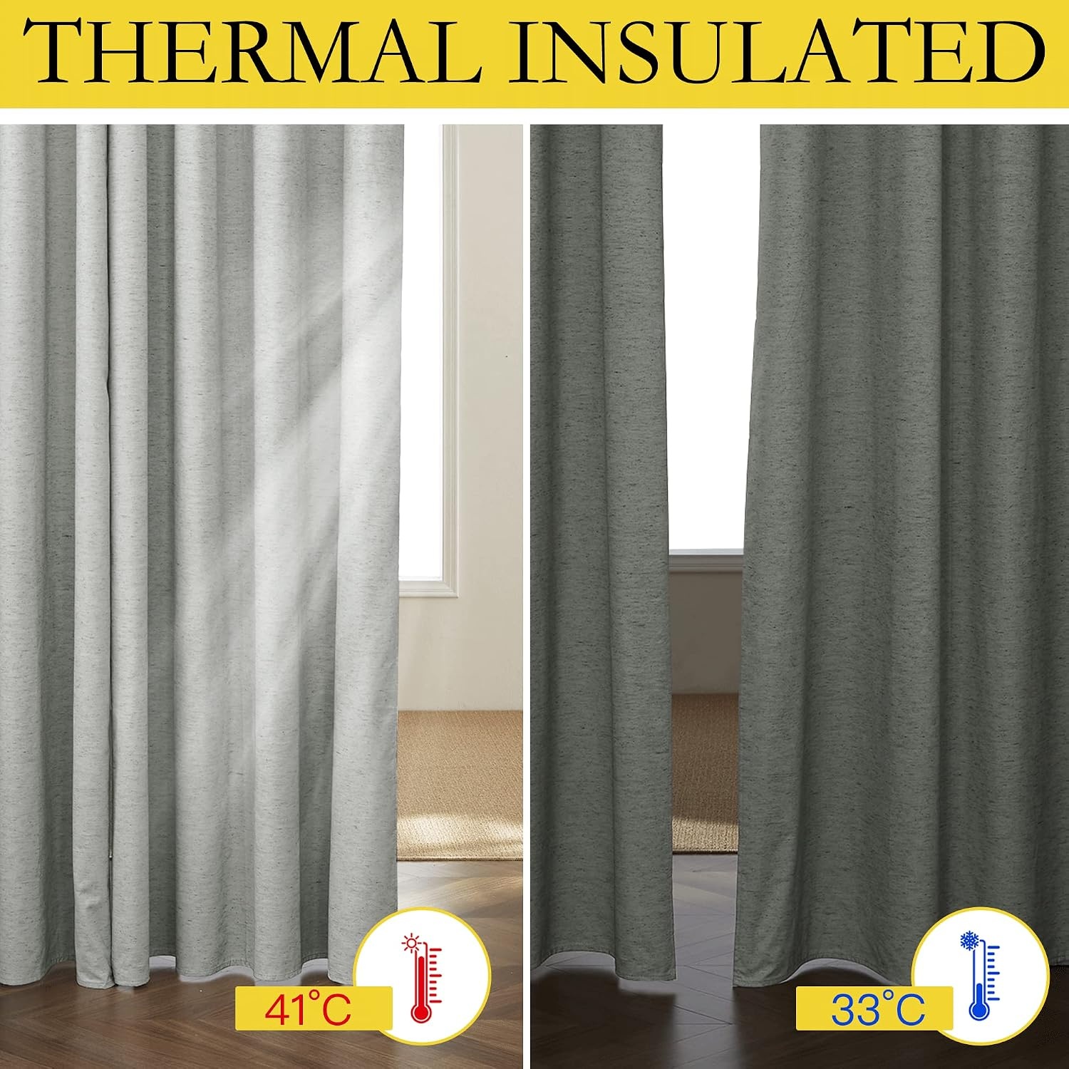 image:imageNICETOWN Grey 100 Blackout Curtain Panels Set of 2 42 Wide by 54 Long Thermal Insulated White Thermal Insulated Liner Drapes for Nursery Noise Reducing and Heat Blocking Drapes for Windows