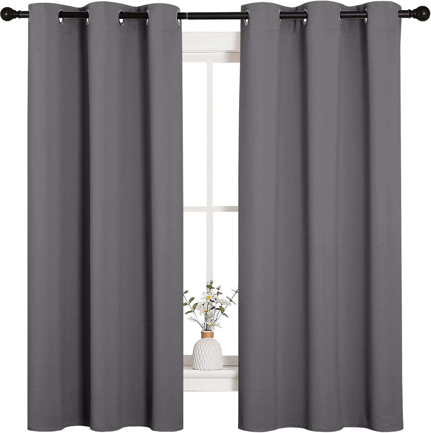 image:imageNICETOWN Grey Blackout Curtains for Bedroom 42 Wide x 63 Long 2 Panels