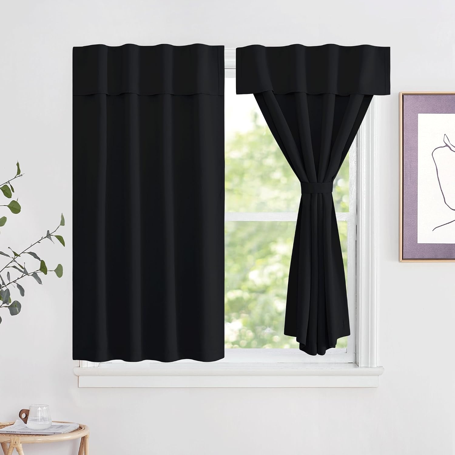 image:imageNICETOWN Greyish White Short Blackout Curtains 63 Inches Long for BedroomBlack