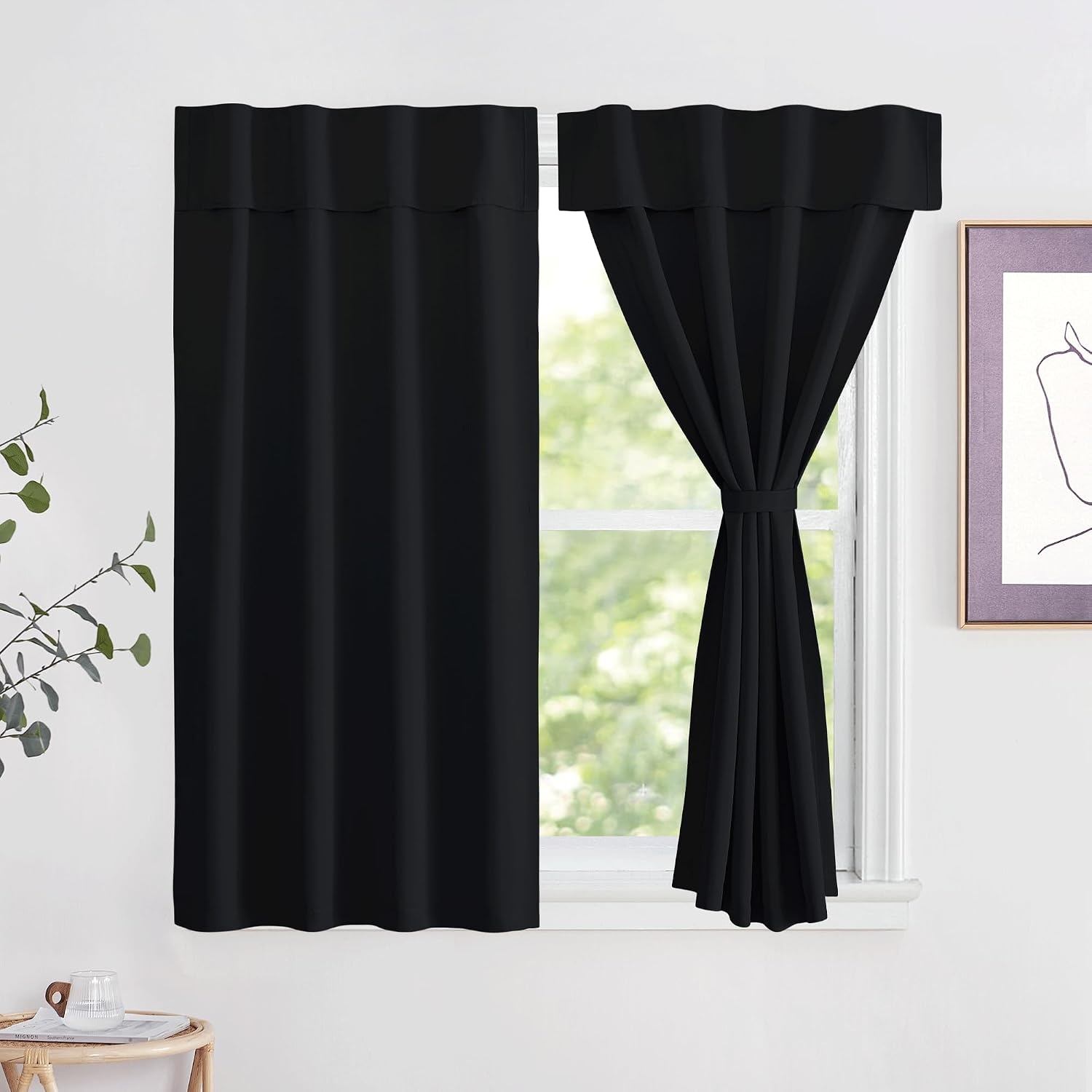 image:imageNICETOWN Greyish White Short Blackout Curtains 63 Inches Long for BedroomBlack