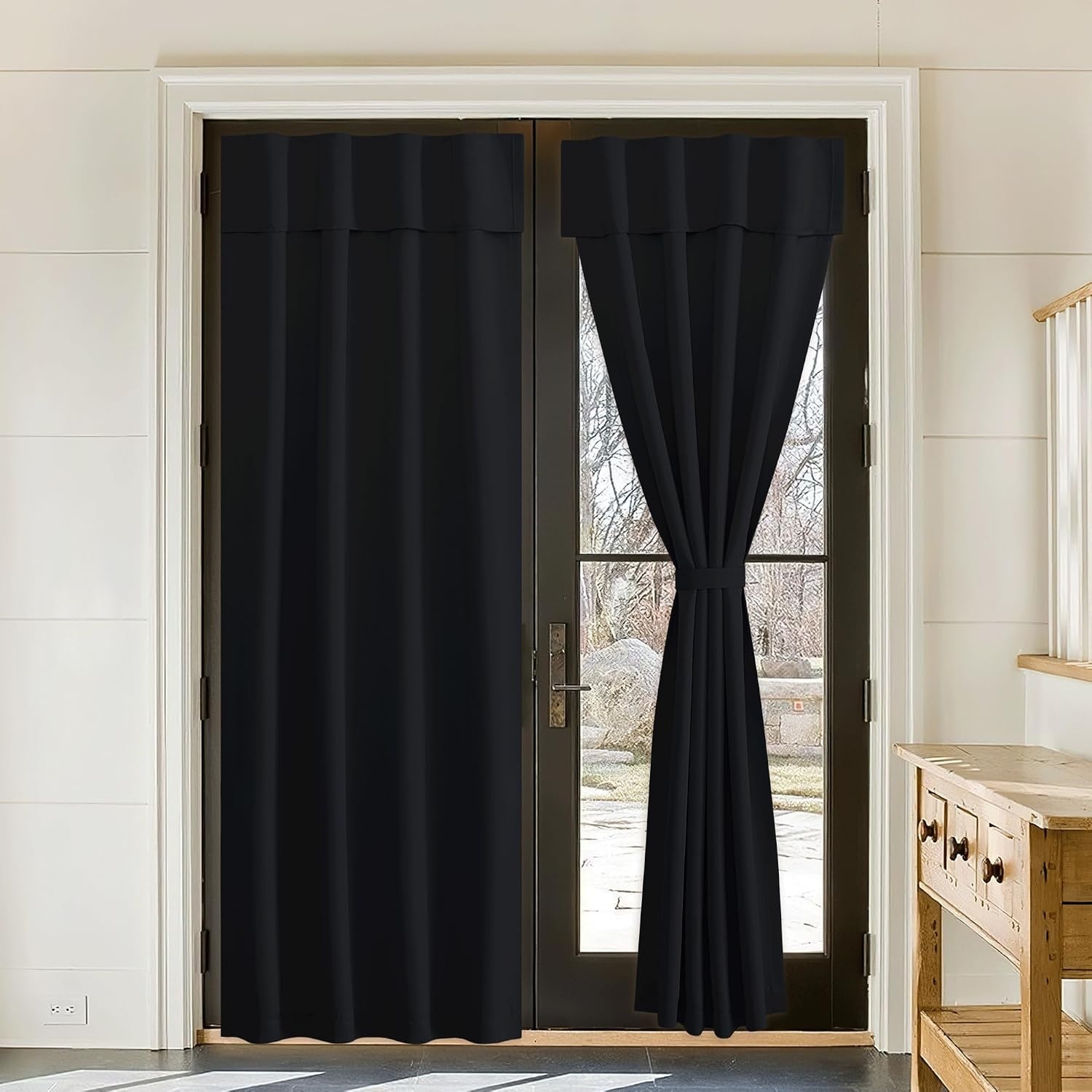 image:imageNICETOWN Greyish White Short Blackout Curtains 63 Inches Long for BedroomBlack
