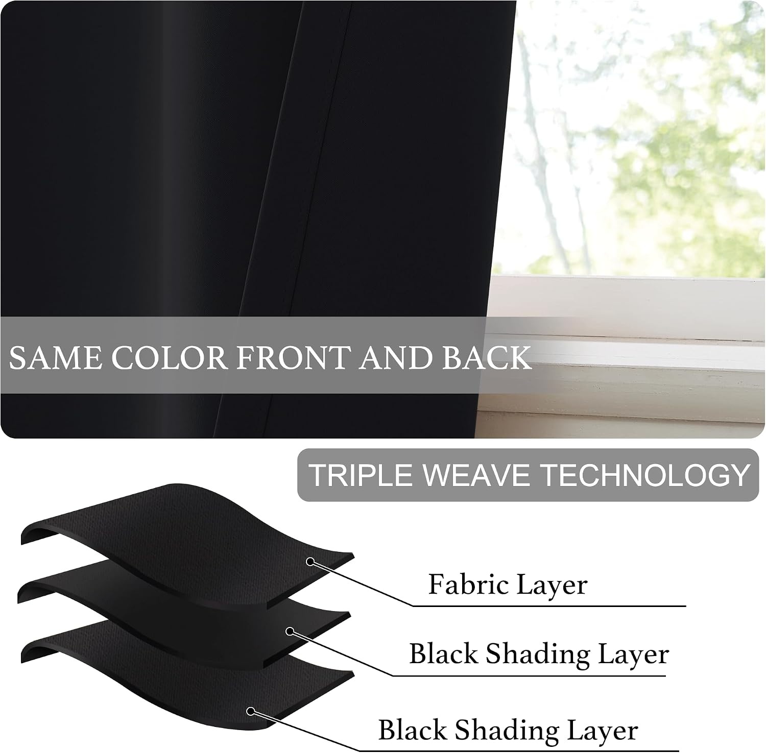 image:imageNICETOWN Greyish White Short Blackout Curtains 63 Inches Long for BedroomBlack