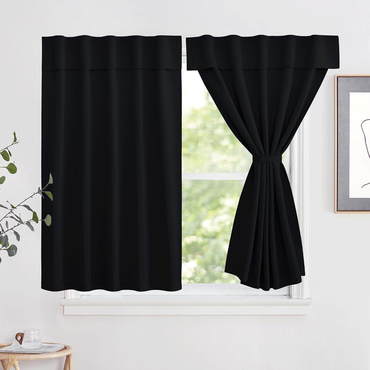image:imageNICETOWN Greyish White Short Blackout Curtains 63 Inches Long for BedroomBlack