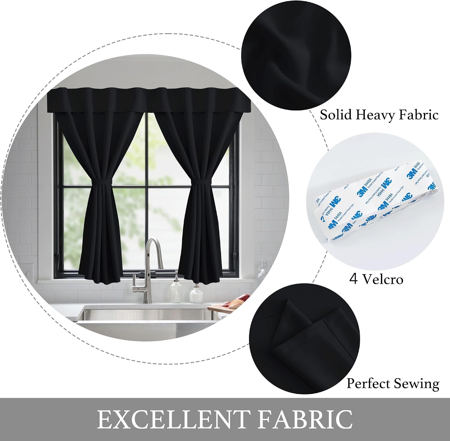 image:imageNICETOWN Greyish White Short Blackout Curtains 63 Inches Long for BedroomBlack