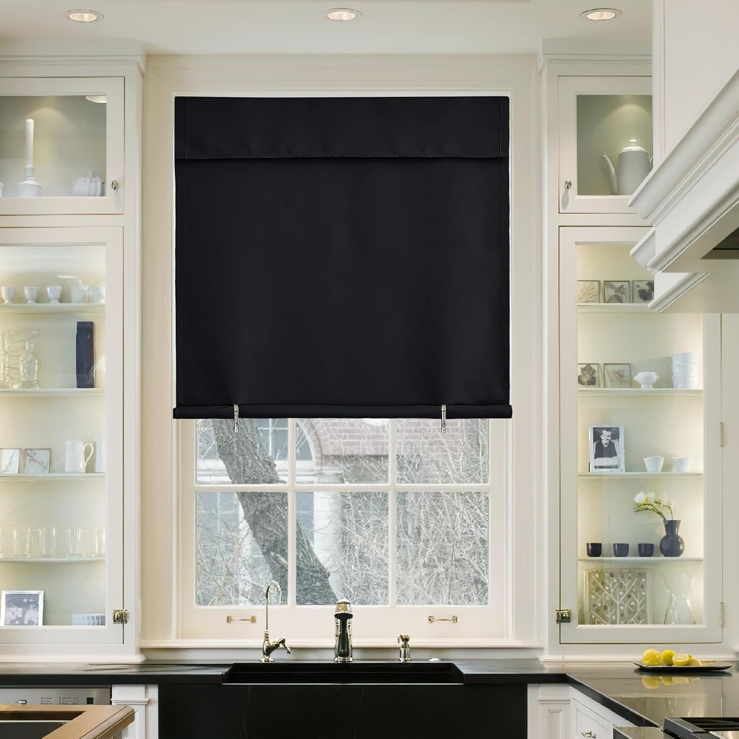 image:imageNICETOWN Greyish White Short Blackout Curtains 63 Inches Long for BedroomBlack