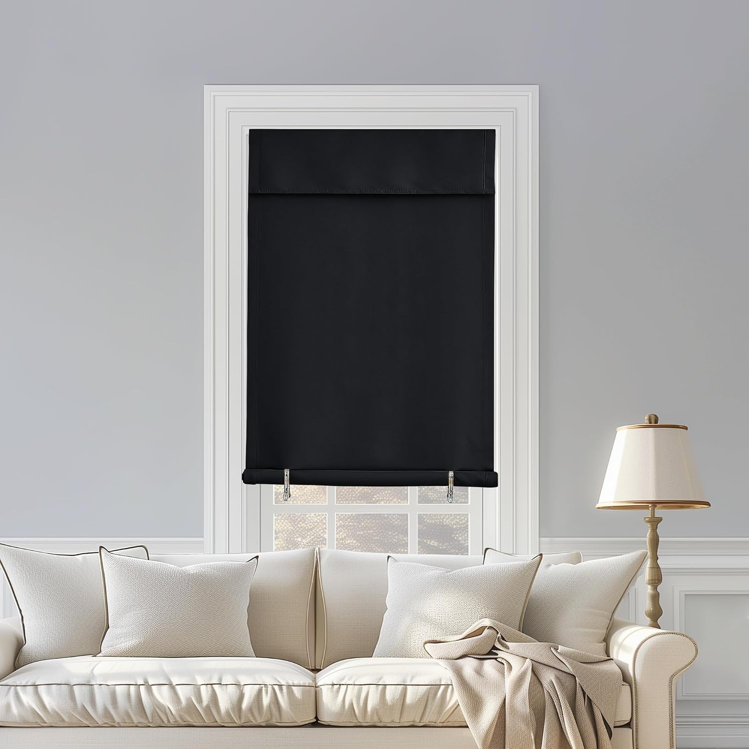 image:imageNICETOWN Greyish White Short Blackout Curtains 63 Inches Long for BedroomBlack