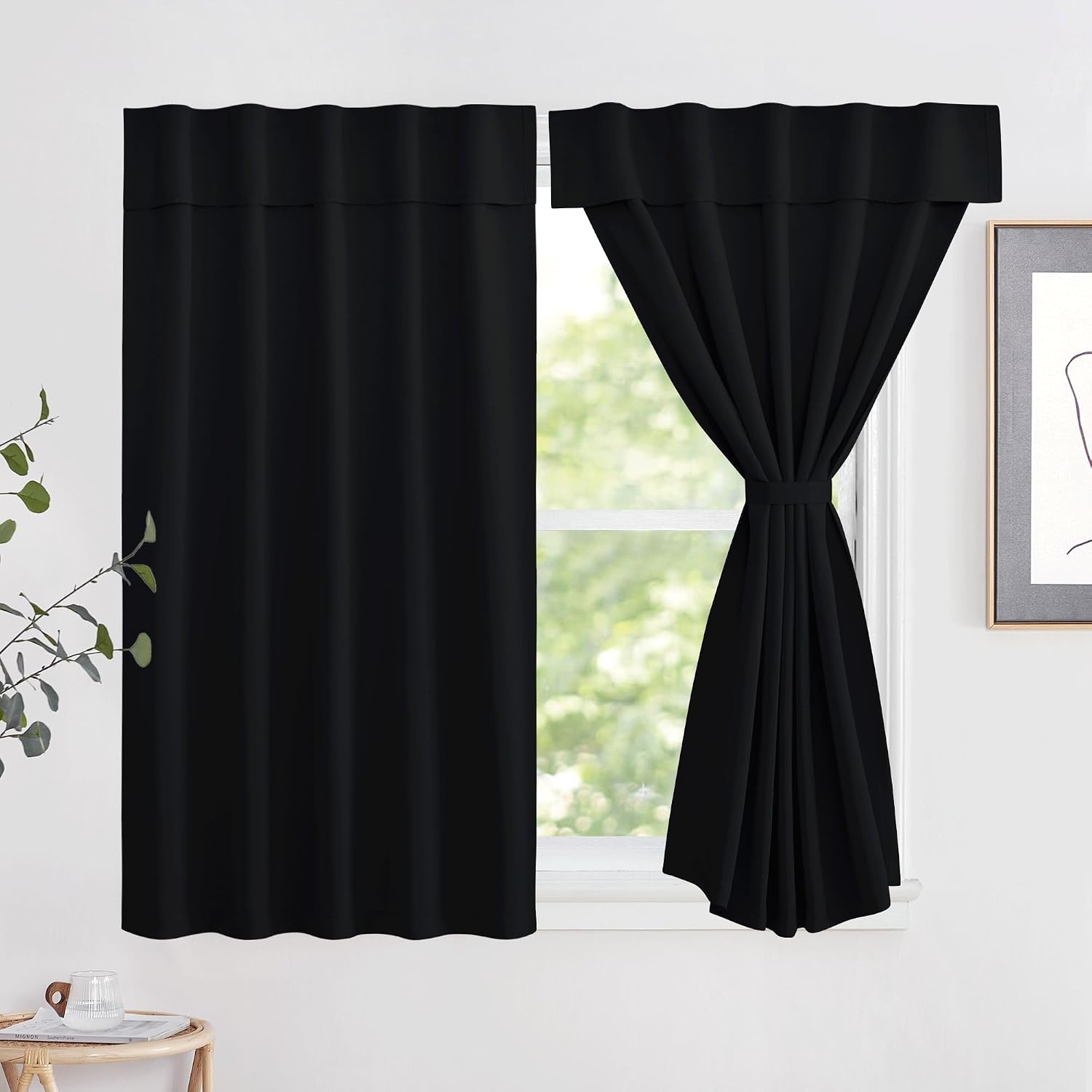 image:imageNICETOWN Greyish White Short Blackout Curtains 63 Inches Long for BedroomBlack