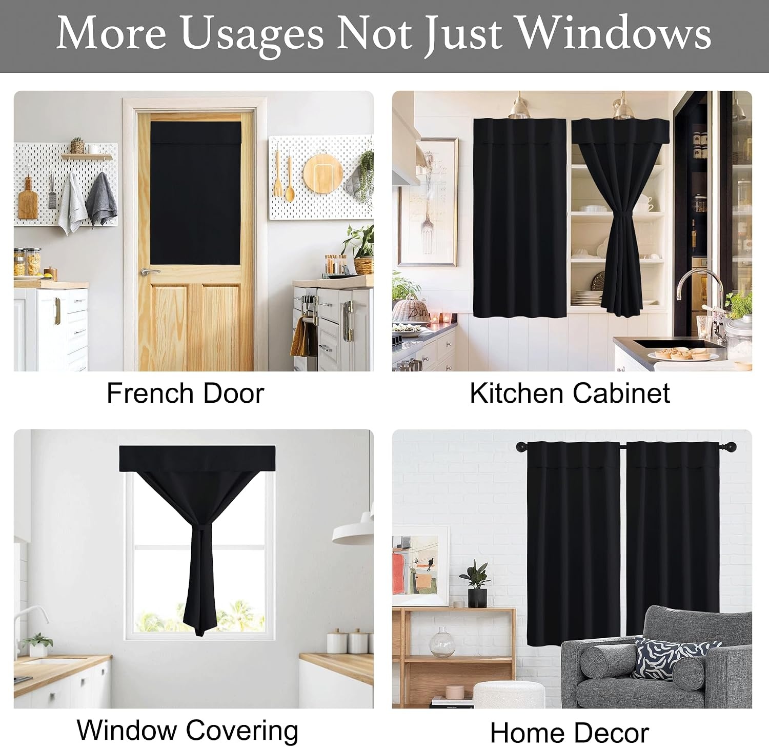 image:imageNICETOWN Greyish White Short Blackout Curtains 63 Inches Long for BedroomBlack