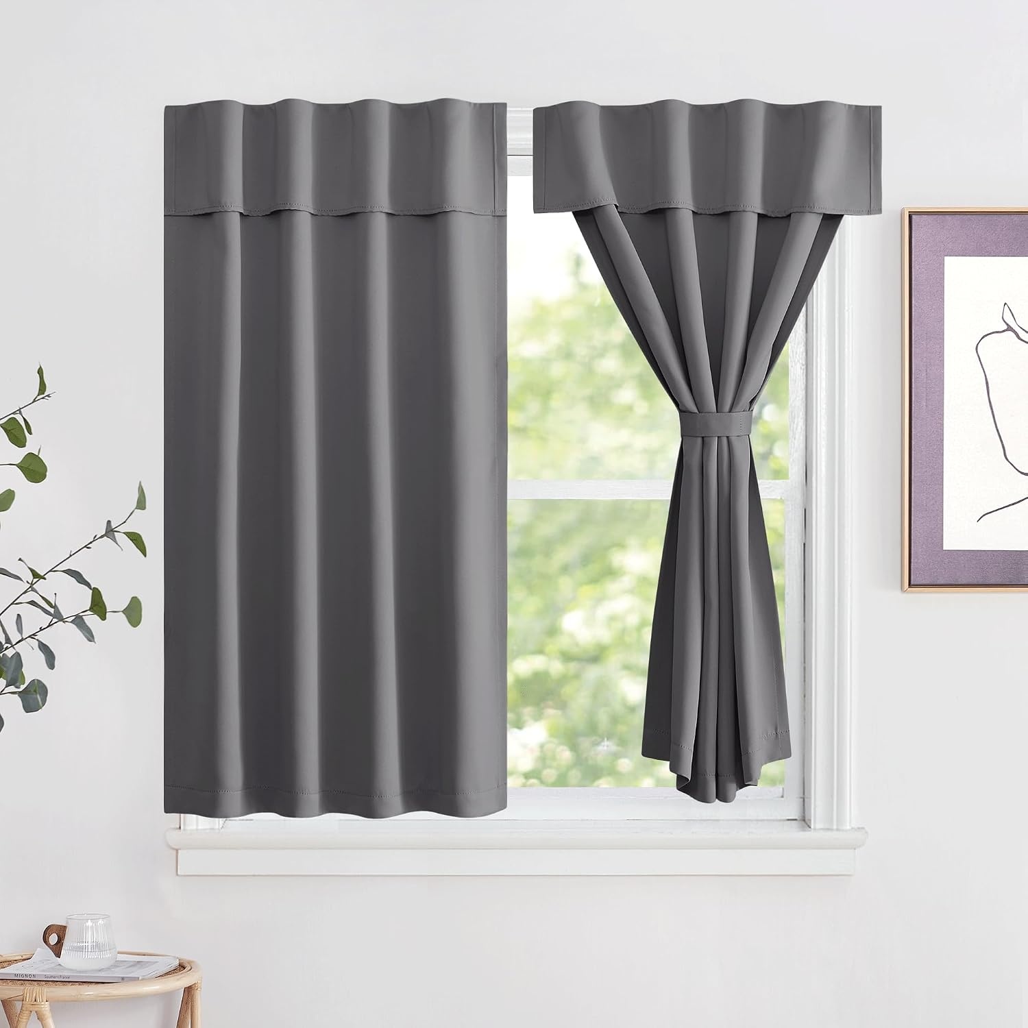 image:imageNICETOWN Greyish White Short Blackout Curtains 63 Inches Long for BedroomGrey