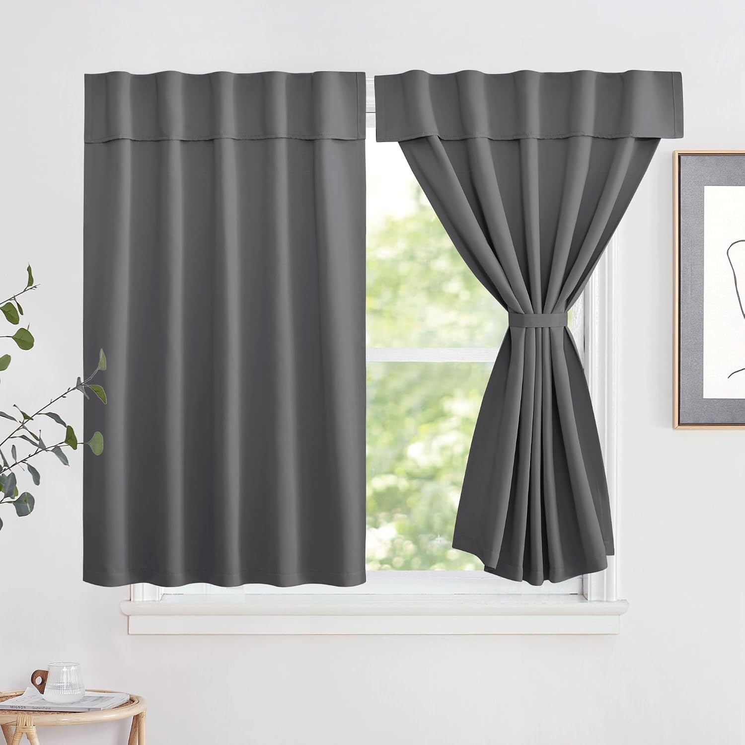 image:imageNICETOWN Greyish White Short Blackout Curtains 63 Inches Long for BedroomGrey