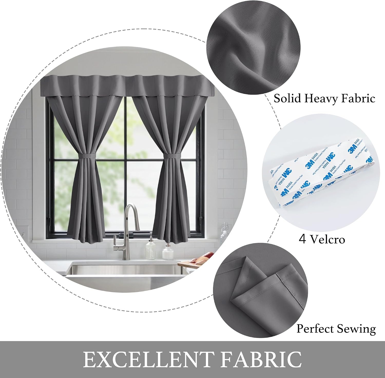 image:imageNICETOWN Greyish White Short Blackout Curtains 63 Inches Long for BedroomGrey
