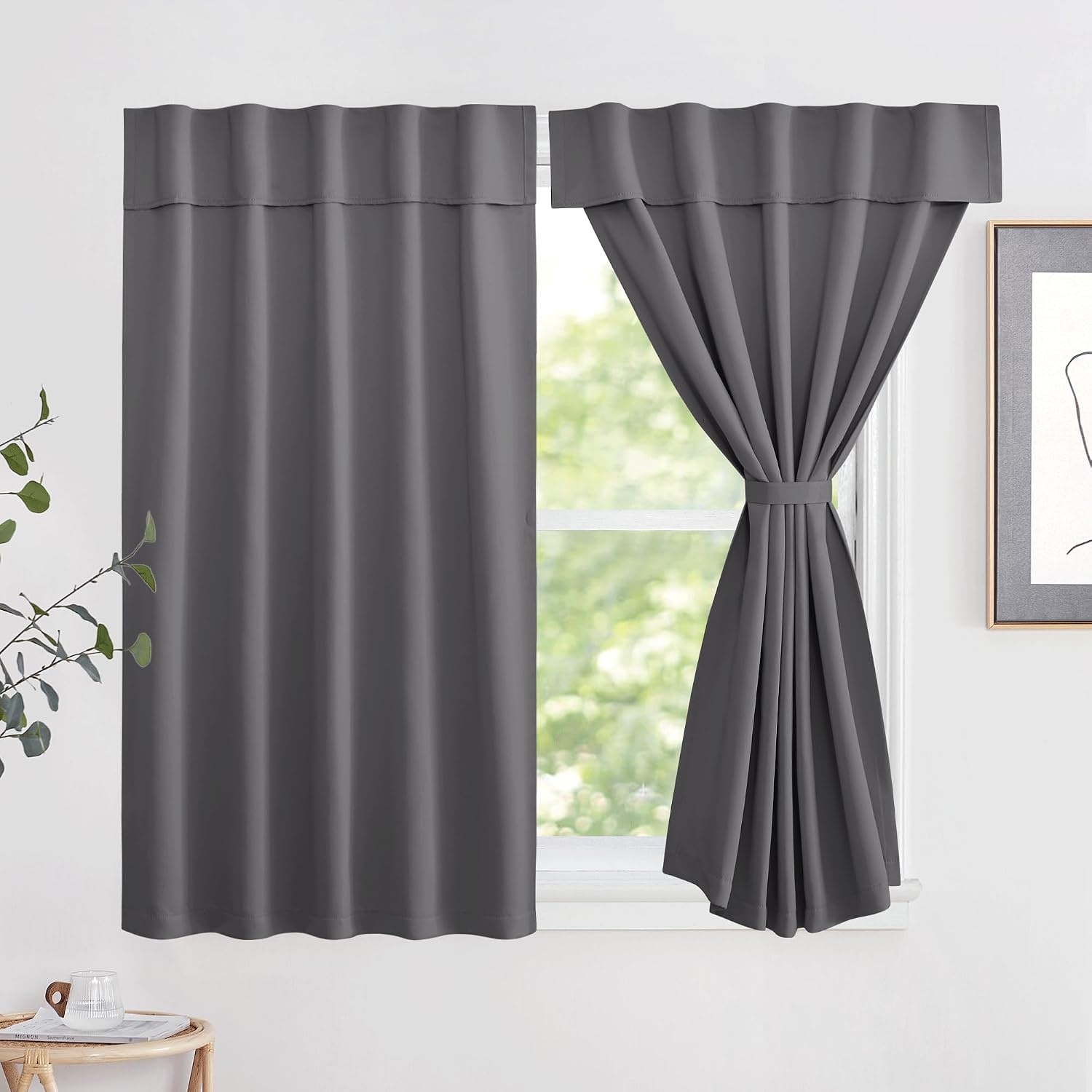 image:imageNICETOWN Greyish White Short Blackout Curtains 63 Inches Long for BedroomGrey