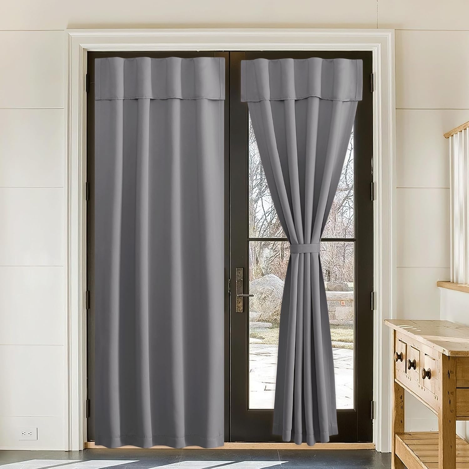 image:imageNICETOWN Greyish White Short Blackout Curtains 63 Inches Long for BedroomGrey