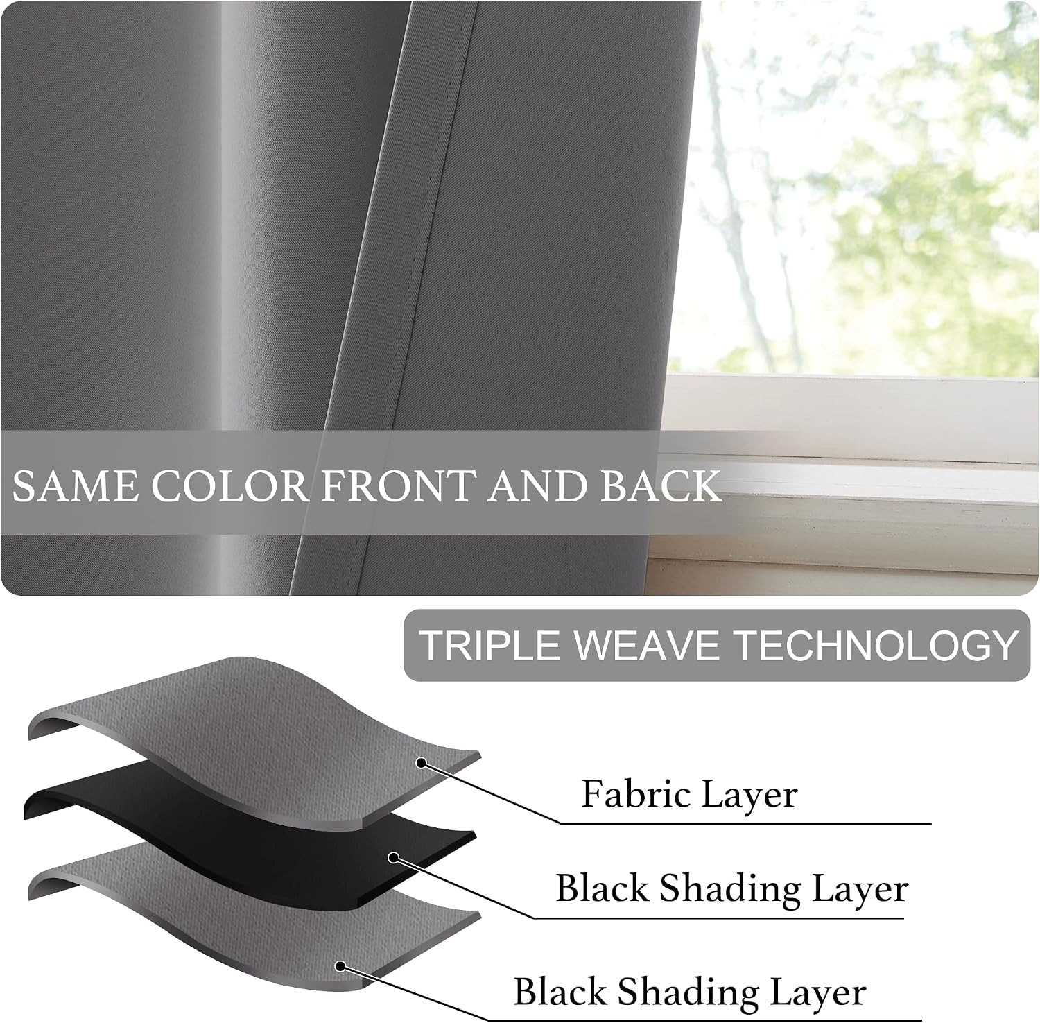image:imageNICETOWN Greyish White Short Blackout Curtains 63 Inches Long for BedroomGrey