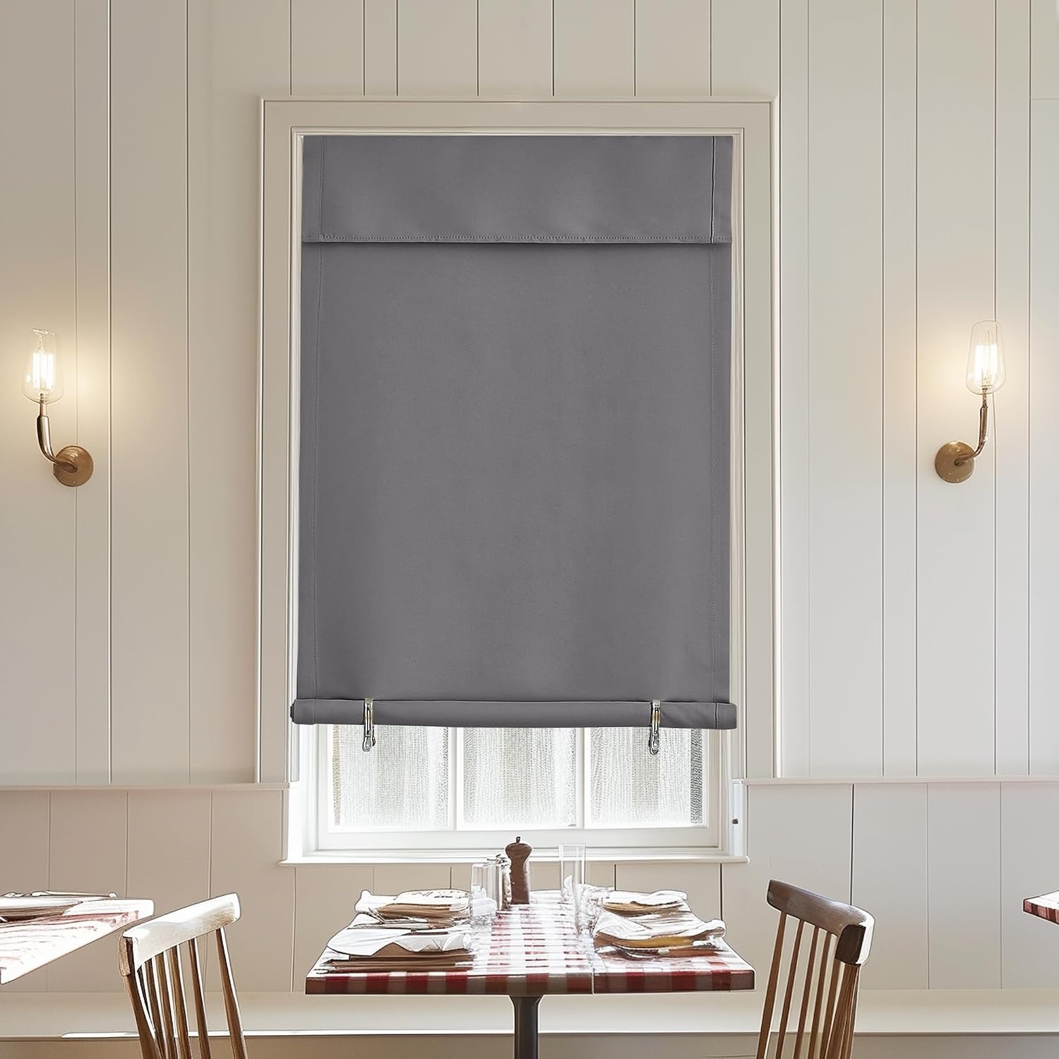 image:imageNICETOWN Greyish White Short Blackout Curtains 63 Inches Long for BedroomGrey