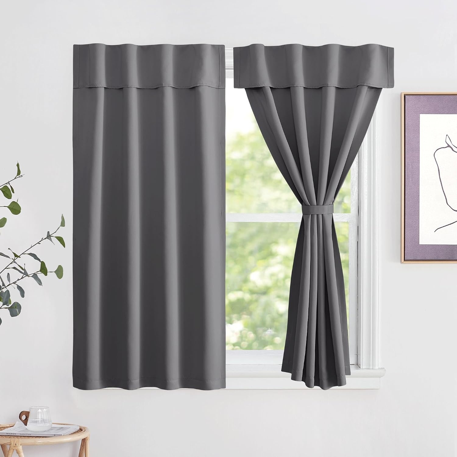 image:imageNICETOWN Greyish White Short Blackout Curtains 63 Inches Long for BedroomGrey