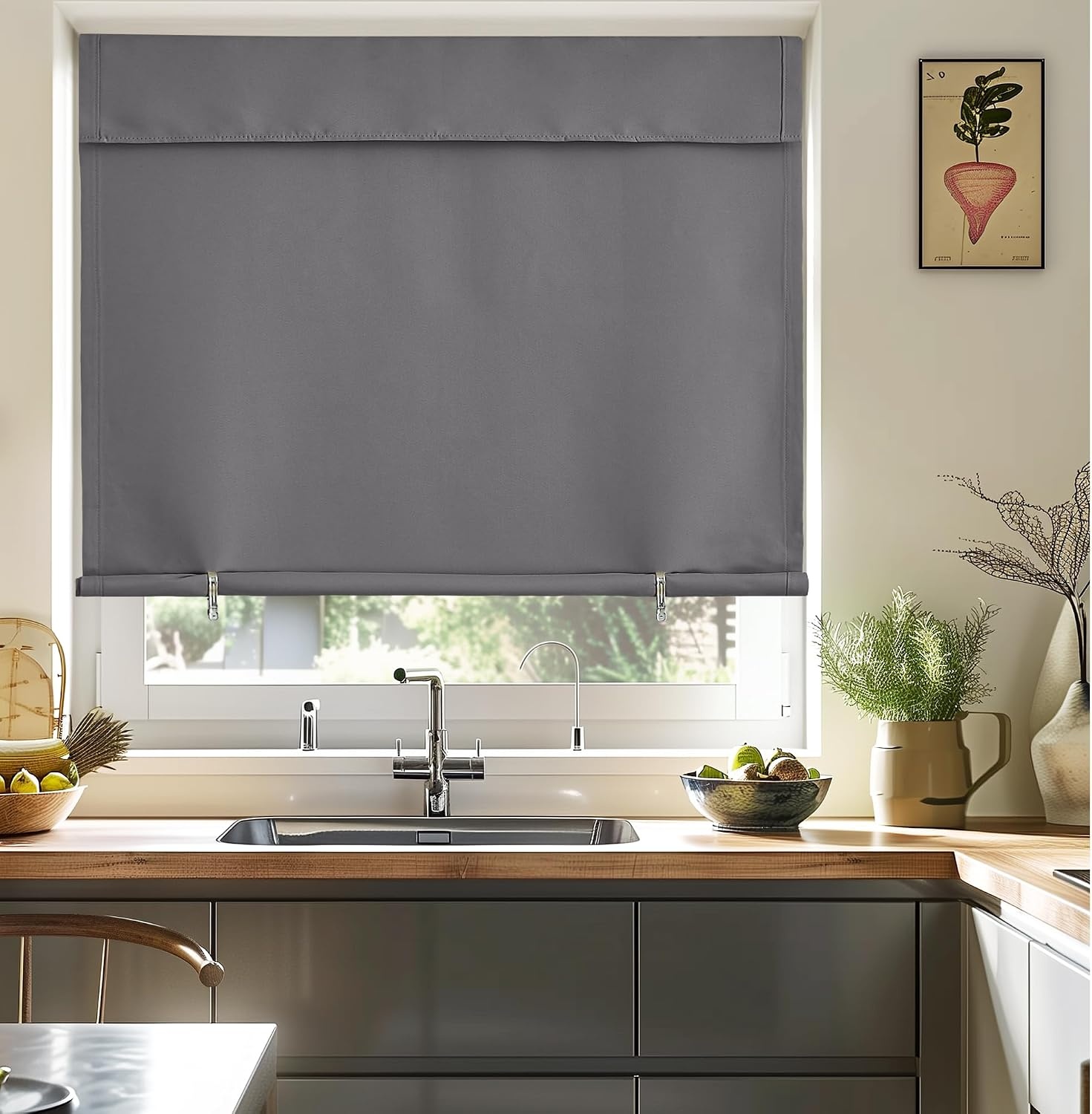 image:imageNICETOWN Greyish White Short Blackout Curtains 63 Inches Long for BedroomGrey