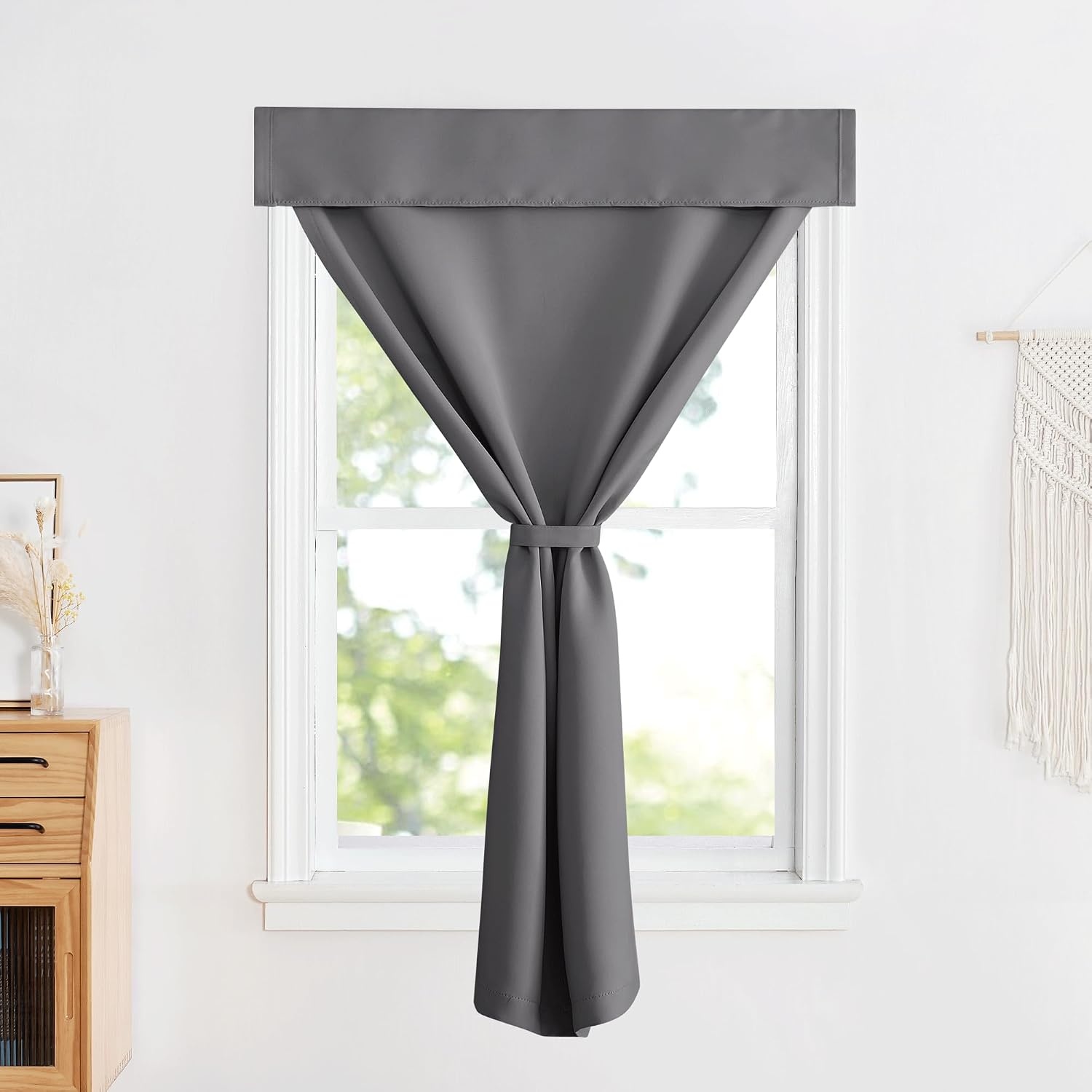 image:imageNICETOWN Greyish White Short Blackout Curtains 63 Inches Long for BedroomGrey