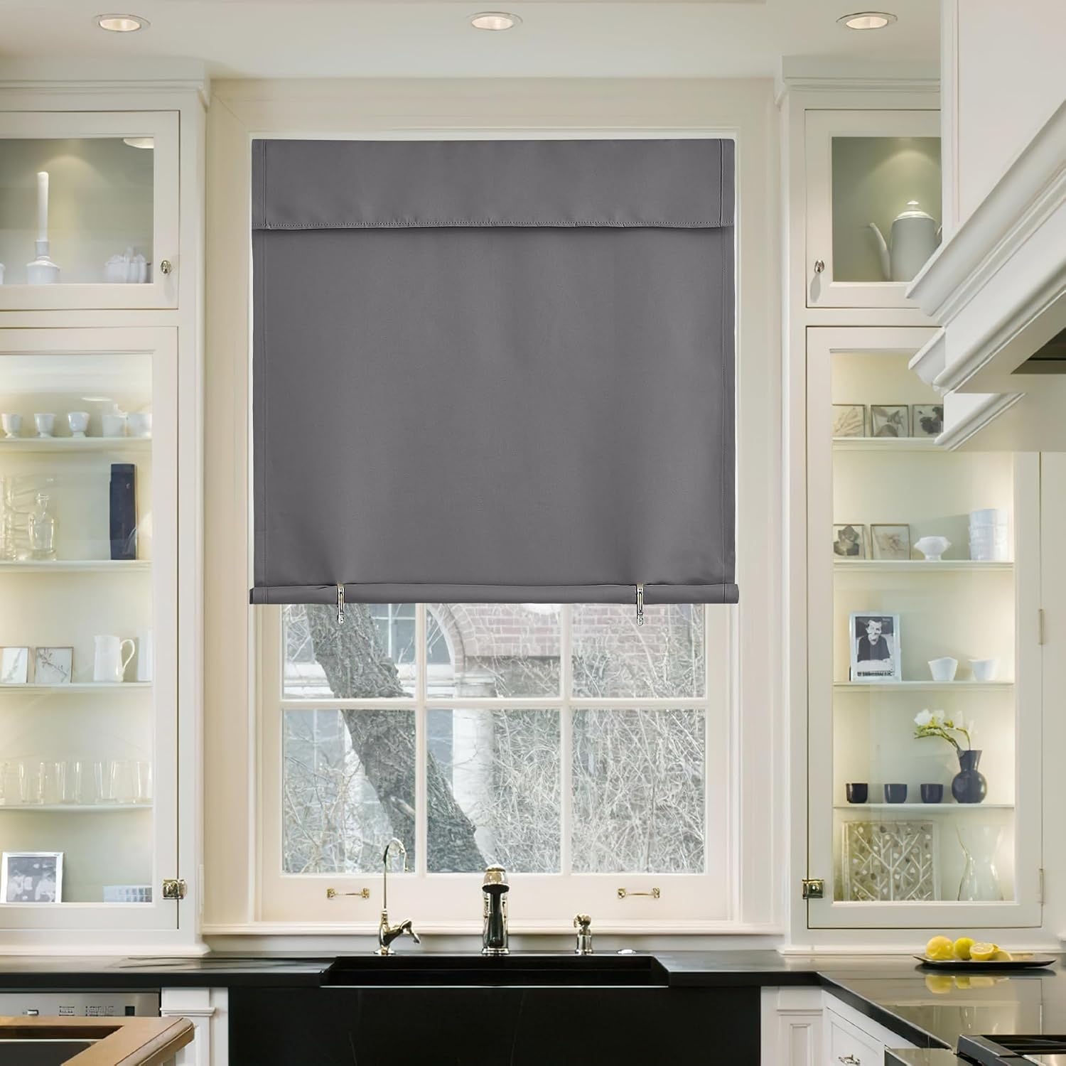 image:imageNICETOWN Greyish White Short Blackout Curtains 63 Inches Long for BedroomGrey