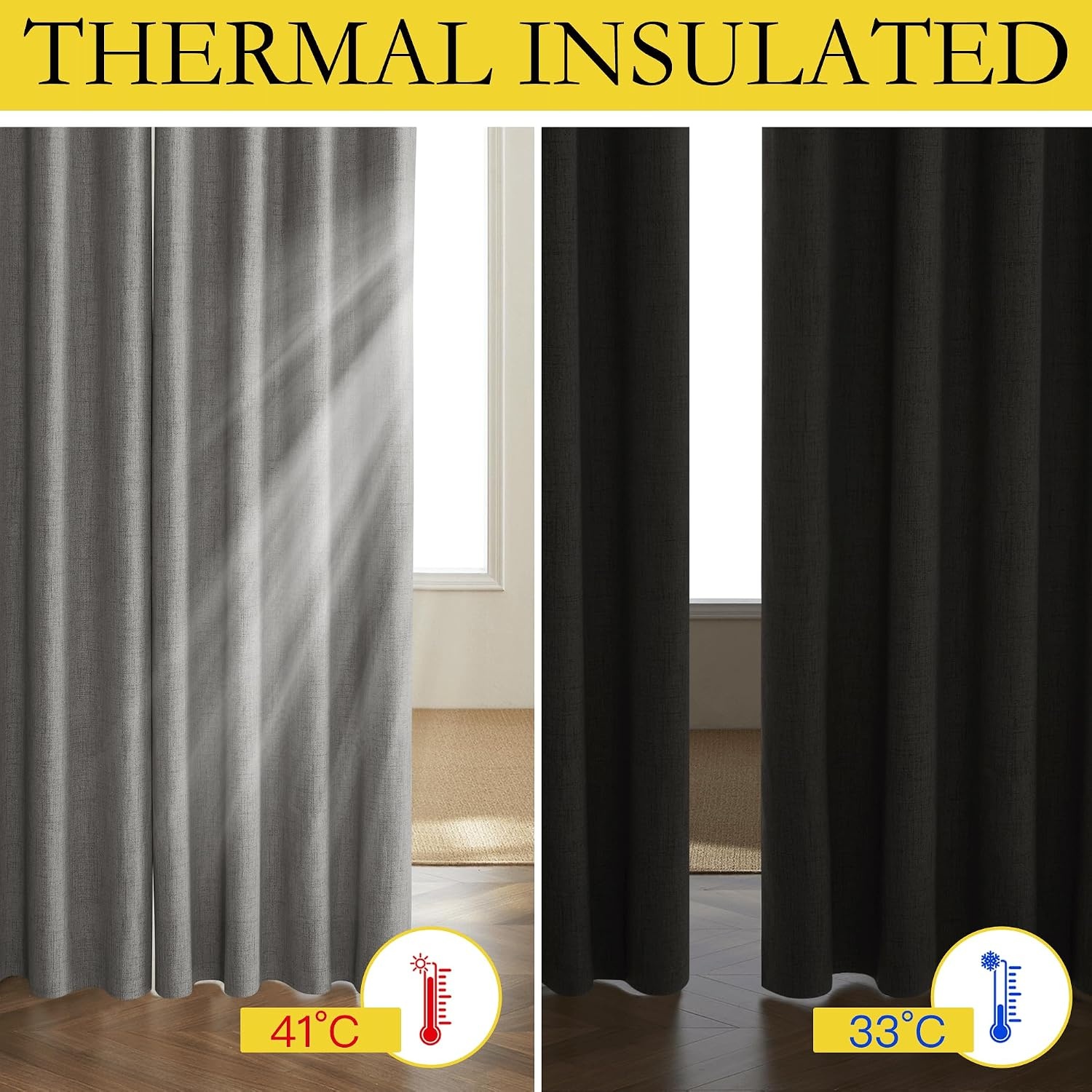 image:imageNICETOWN Grizzle Gray Vintage Linen 100 Blackout Curtains for Living Room Thermal Insulated Curtains 84 Long Noise Reducing Window Treatment Drapes for Dining Room 62 Wide Per Panel Set of 2