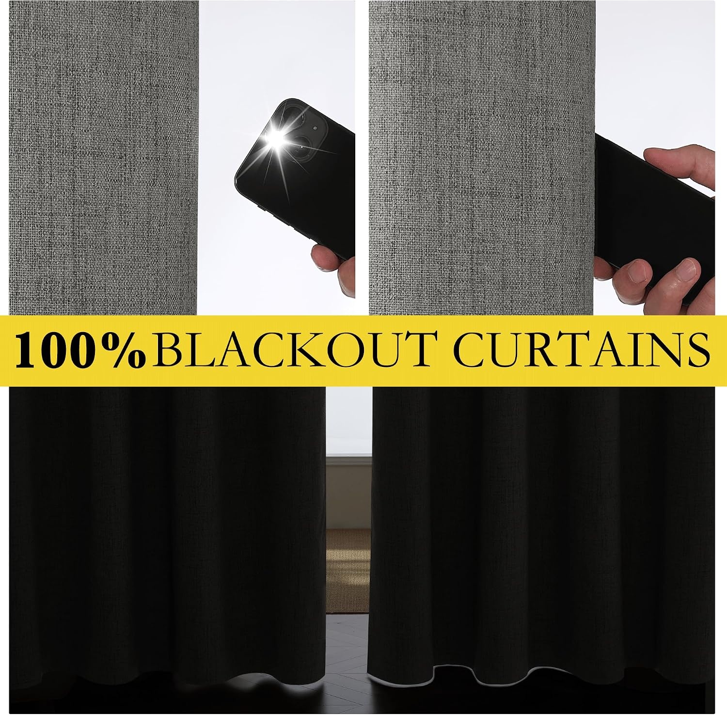 image:imageNICETOWN Grizzle Gray Vintage Linen 100 Blackout Curtains for Living Room Thermal Insulated Curtains 84 Long Noise Reducing Window Treatment Drapes for Dining Room 62 Wide Per Panel Set of 2
