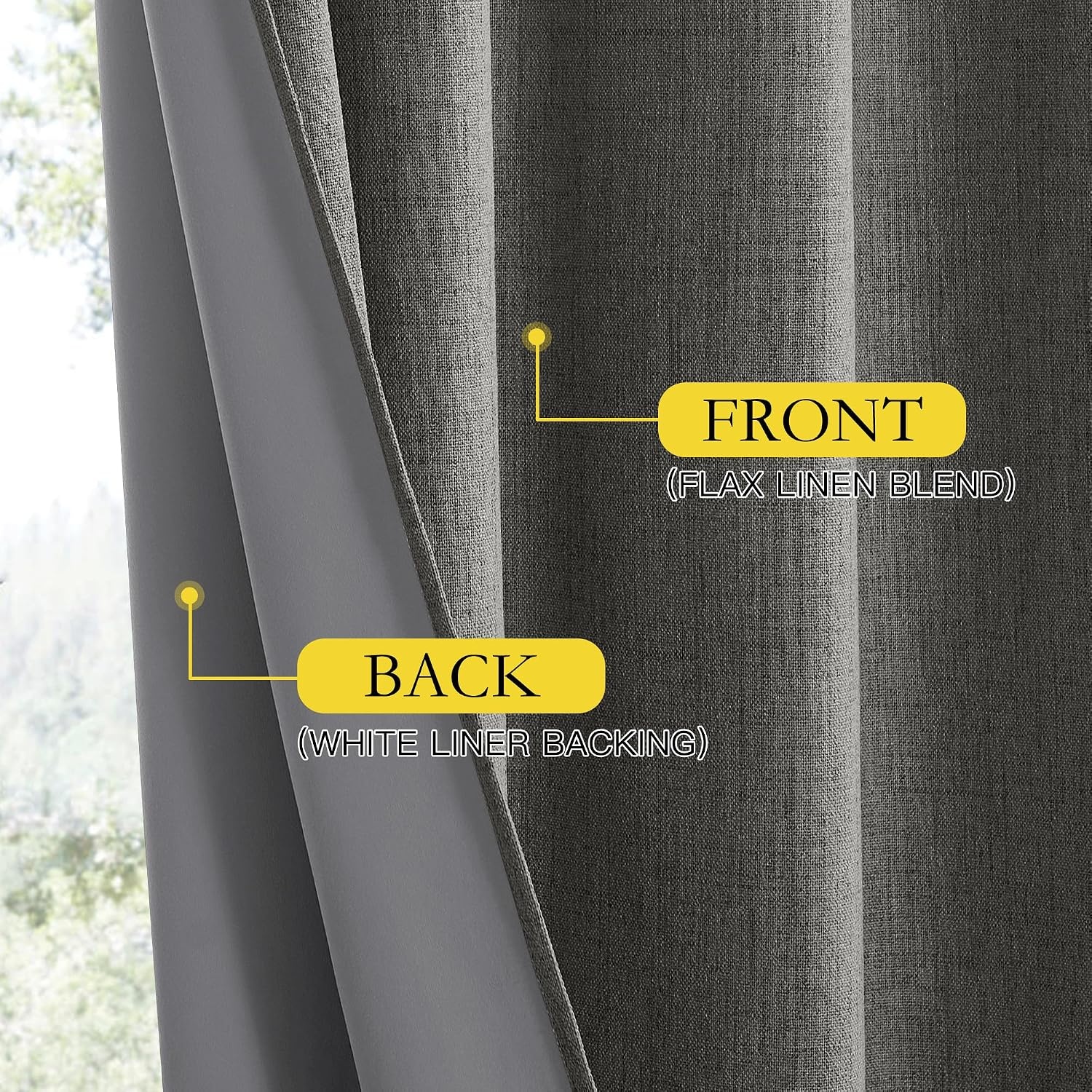 image:imageNICETOWN Grizzle Gray Vintage Linen 100 Blackout Curtains for Living Room Thermal Insulated Curtains 84 Long Noise Reducing Window Treatment Drapes for Dining Room 62 Wide Per Panel Set of 2