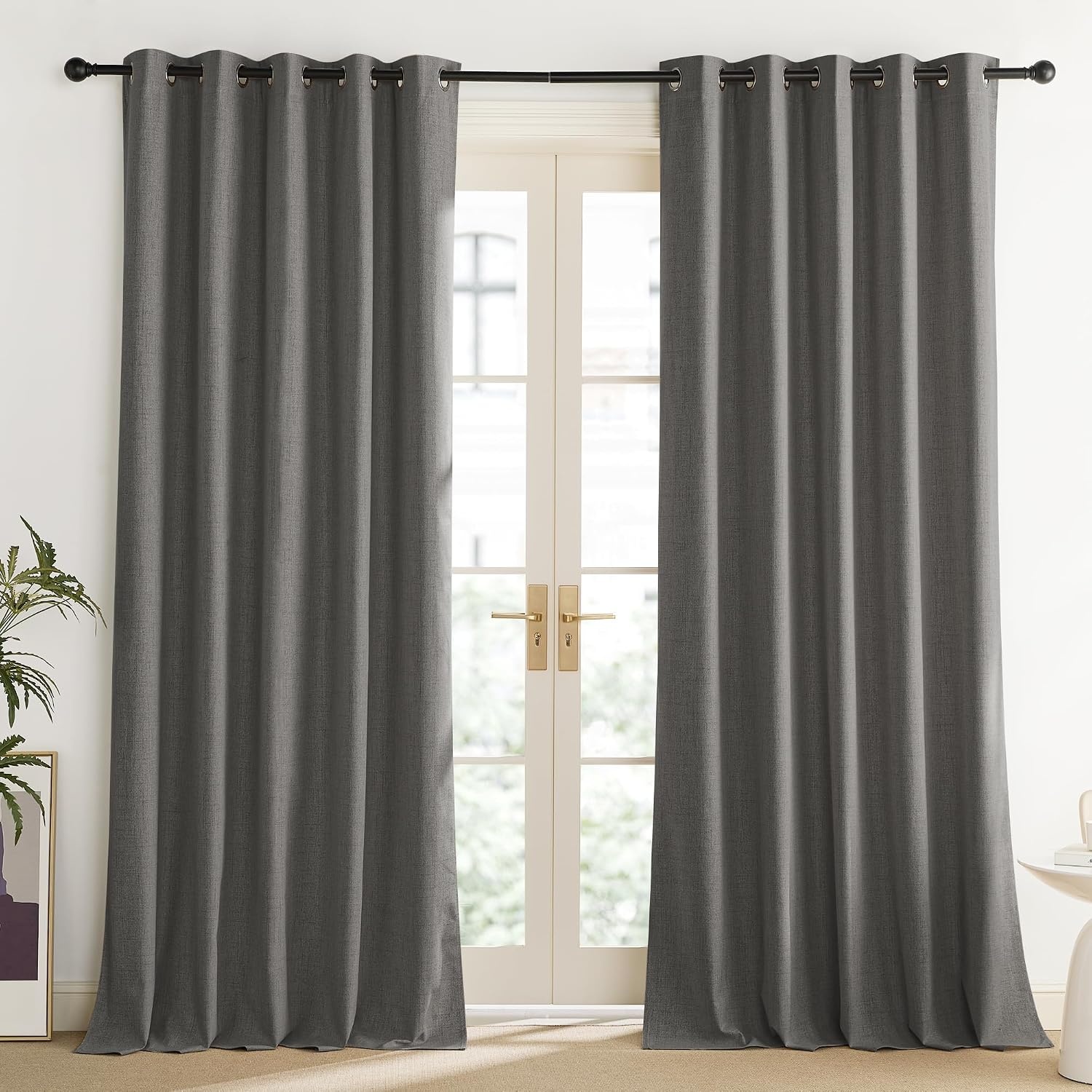image:imageNICETOWN Grizzle Gray Vintage Linen 100 Blackout Curtains for Living Room Thermal Insulated Curtains 84 Long Noise Reducing Window Treatment Drapes for Dining Room 62 Wide Per Panel Set of 2