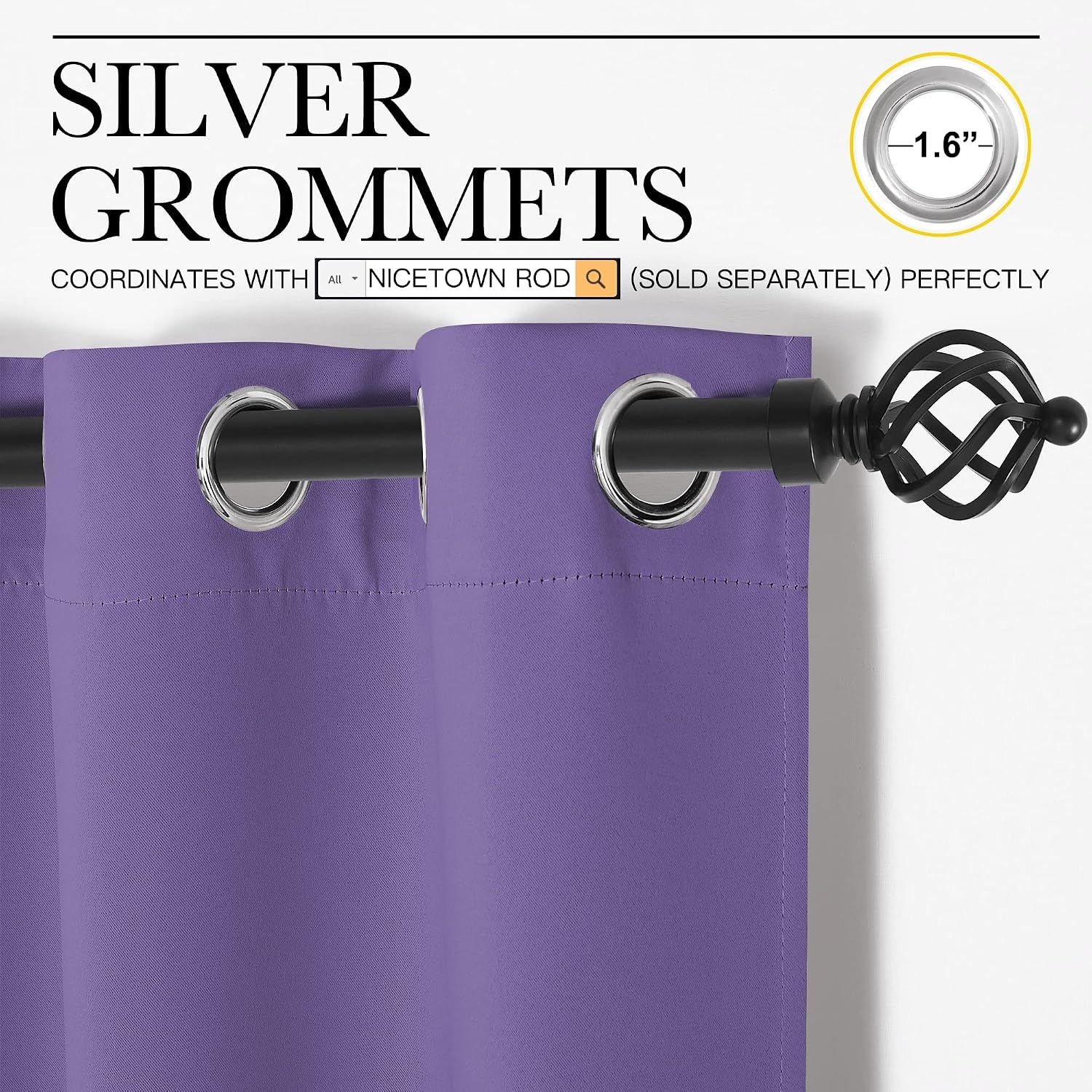 image:imageNICETOWN Lilac Purple Blackout Curtains for Bedroom 1 Pair 42 x 63 inches Farmhouse Thermal Insulated Room Darkening Drapes for Windows