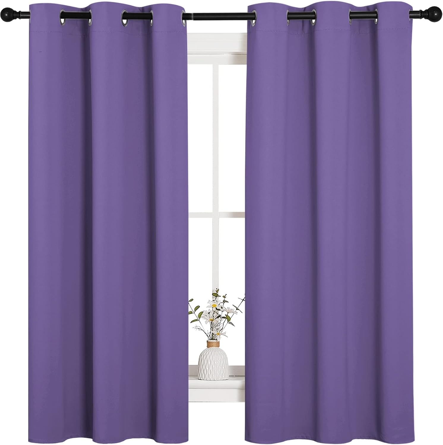 image:imageNICETOWN Lilac Purple Blackout Curtains for Bedroom 1 Pair 42 x 63 inches Farmhouse Thermal Insulated Room Darkening Drapes for Windows