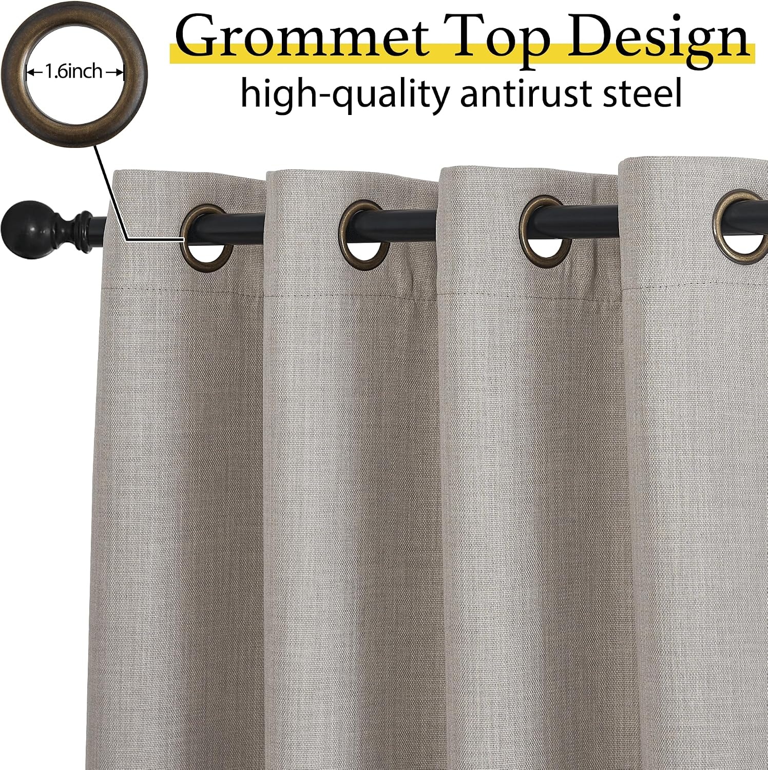 image:imageNICETOWN Linen Curtain Valances for Living Room 30 inch Length 2 Panels Grommet Top Light Blocking Room Darkening Curtains Thermal Insulated Window Tiers for Barhtoom Window Angora W50 x L30