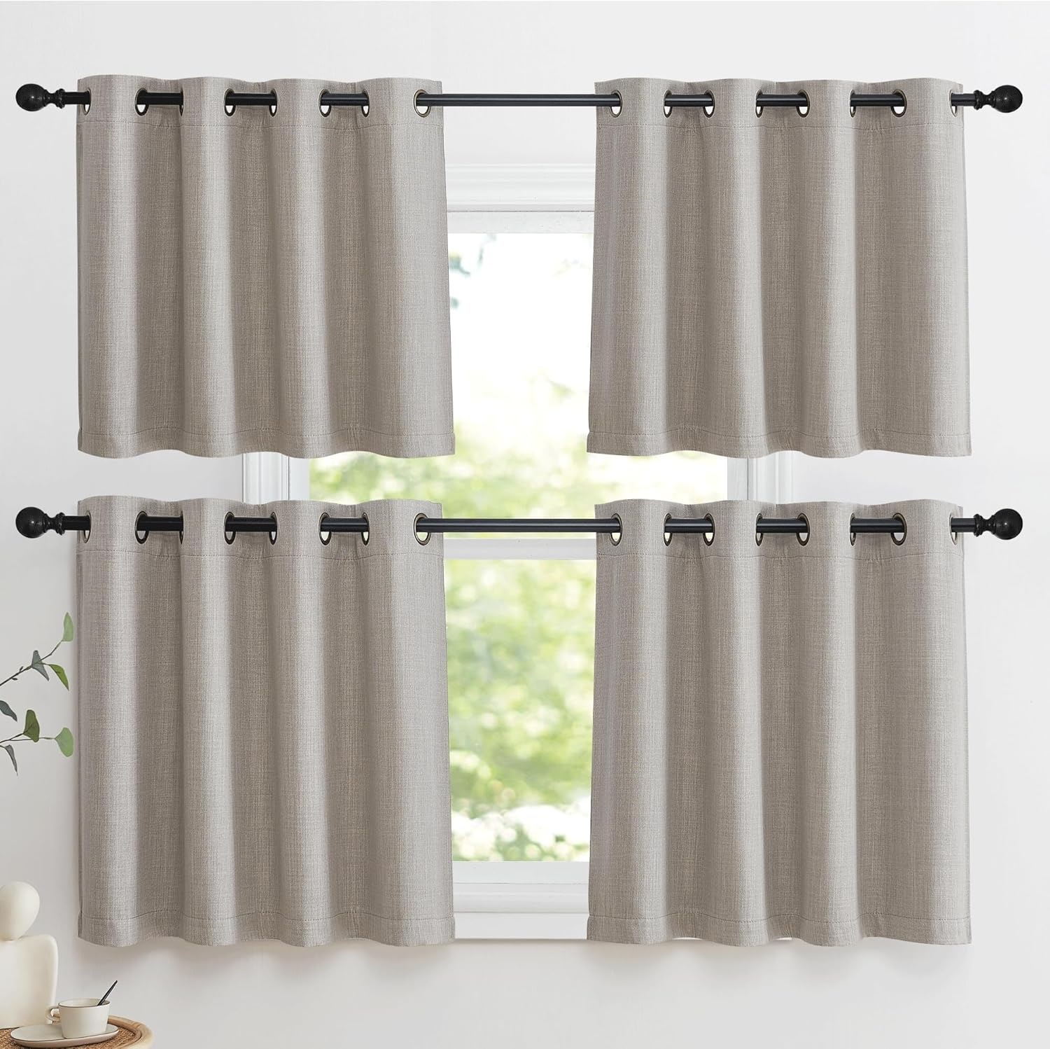 image:imageNICETOWN Linen Curtain Valances for Living Room 30 inch Length 2 Panels Grommet Top Light Blocking Room Darkening Curtains Thermal Insulated Window Tiers for Barhtoom Window Angora W50 x L30