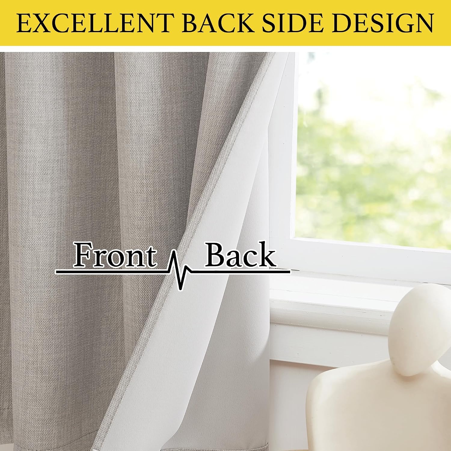 image:imageNICETOWN Linen Curtain Valances for Living Room 30 inch Length 2 Panels Grommet Top Light Blocking Room Darkening Curtains Thermal Insulated Window Tiers for Barhtoom Window Angora W50 x L30