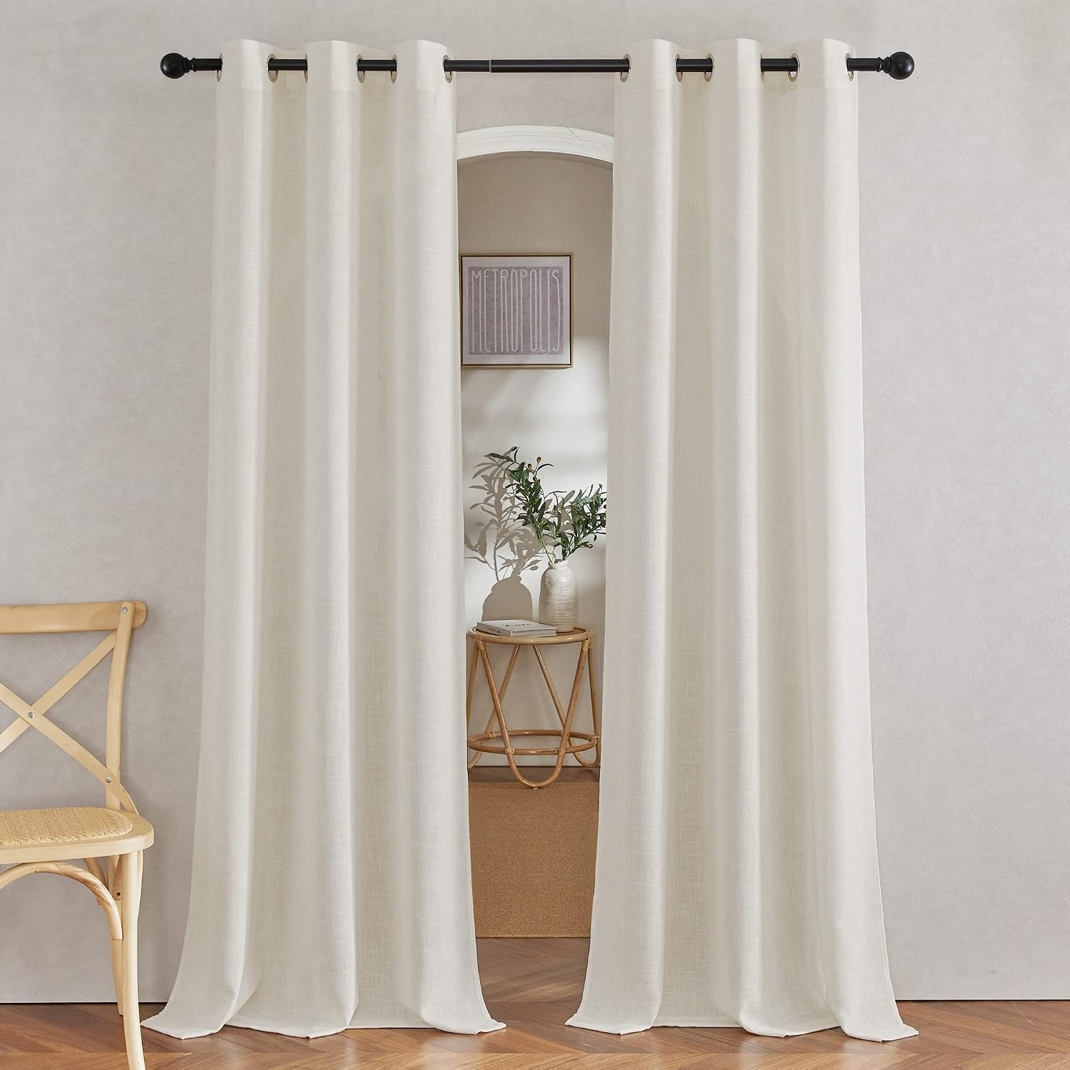 image:imageNICETOWN Linen Textured Semi Sheer Bedroom Curtains Grommet Top Casual Thick Semitransparent Flax Sheer Window Treatment Privacy for Living Room Camel W52 x L72 Sold by 2 PanelsLinen