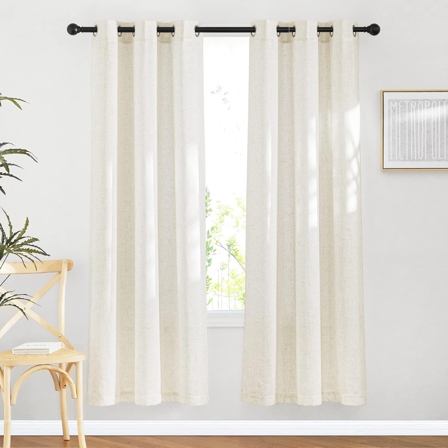 image:imageNICETOWN Linen Textured Semi Sheer Bedroom Curtains Grommet Top Casual Thick Semitransparent Flax Sheer Window Treatment Privacy for Living Room Camel W52 x L72 Sold by 2 PanelsLinen