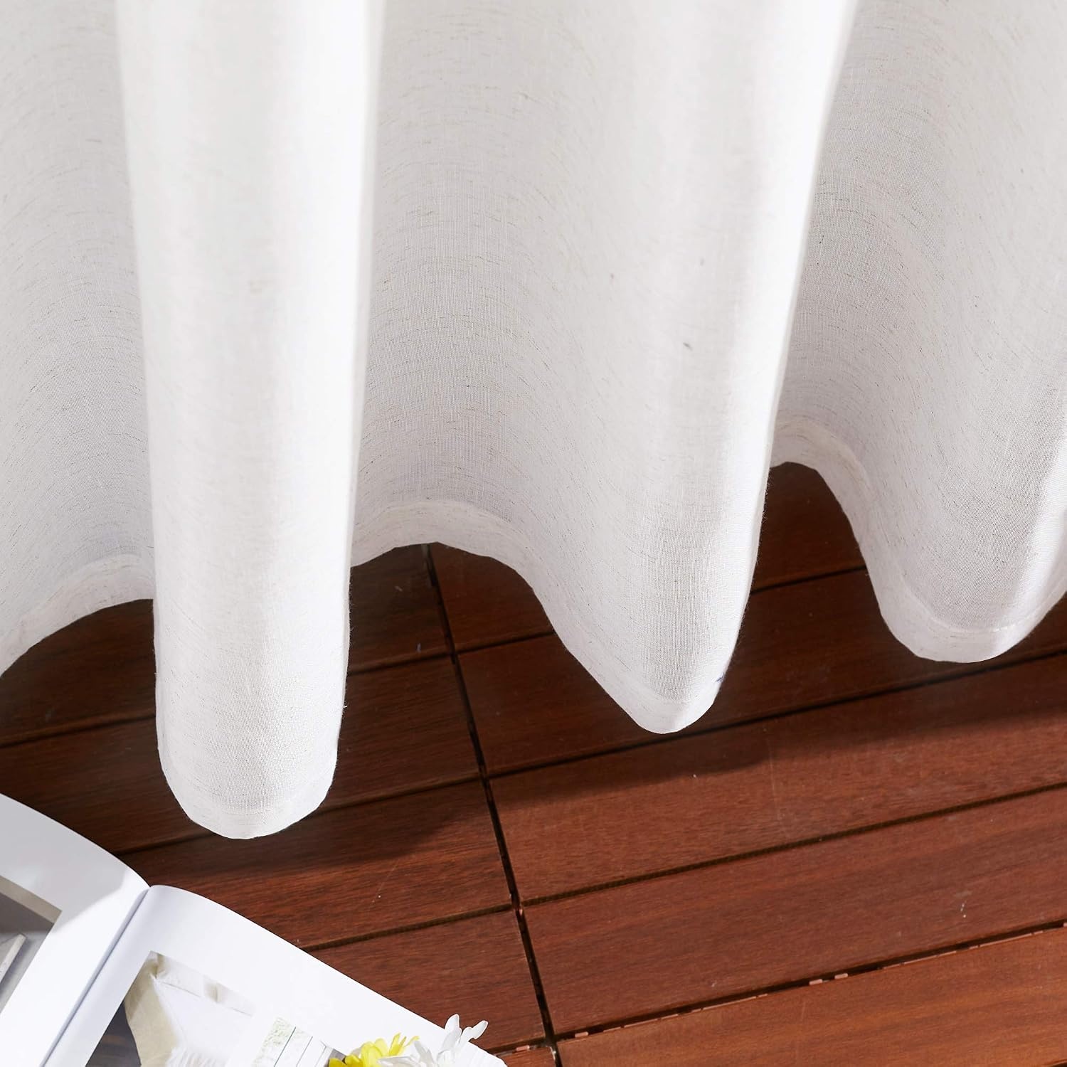 image:imageNICETOWN Linen Textured Semi Sheer Bedroom Curtains Grommet Top Casual Thick Semitransparent Flax Sheer Window Treatment Privacy for Living Room Camel W52 x L72 Sold by 2 PanelsOff White