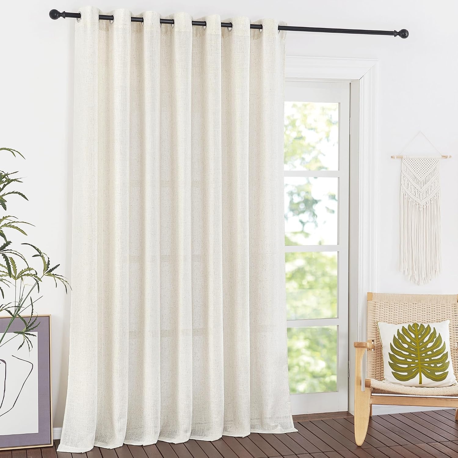 image:imageNICETOWN Linen Textured Semi Sheer Bedroom Curtains Grommet Top Casual Thick Semitransparent Flax Sheer Window Treatment Privacy for Living Room Camel W52 x L72 Sold by 2 PanelsLinen Flax Sheer