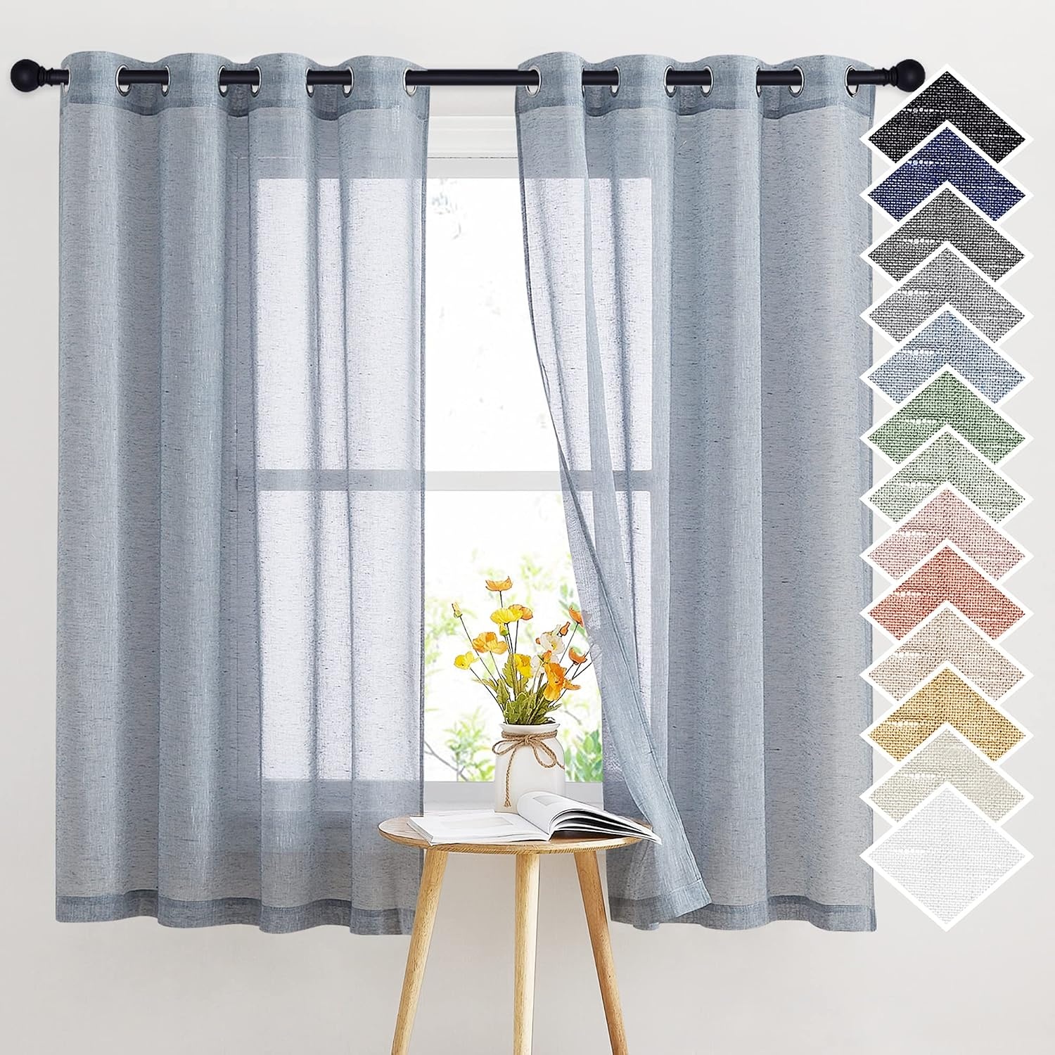 image:imageNICETOWN Linen Textured Semi Sheer Bedroom Curtains Grommet Top Casual Thick Semitransparent Flax Sheer Window Treatment Privacy for Living Room Camel W52 x L72 Sold by 2 PanelsSea Mist