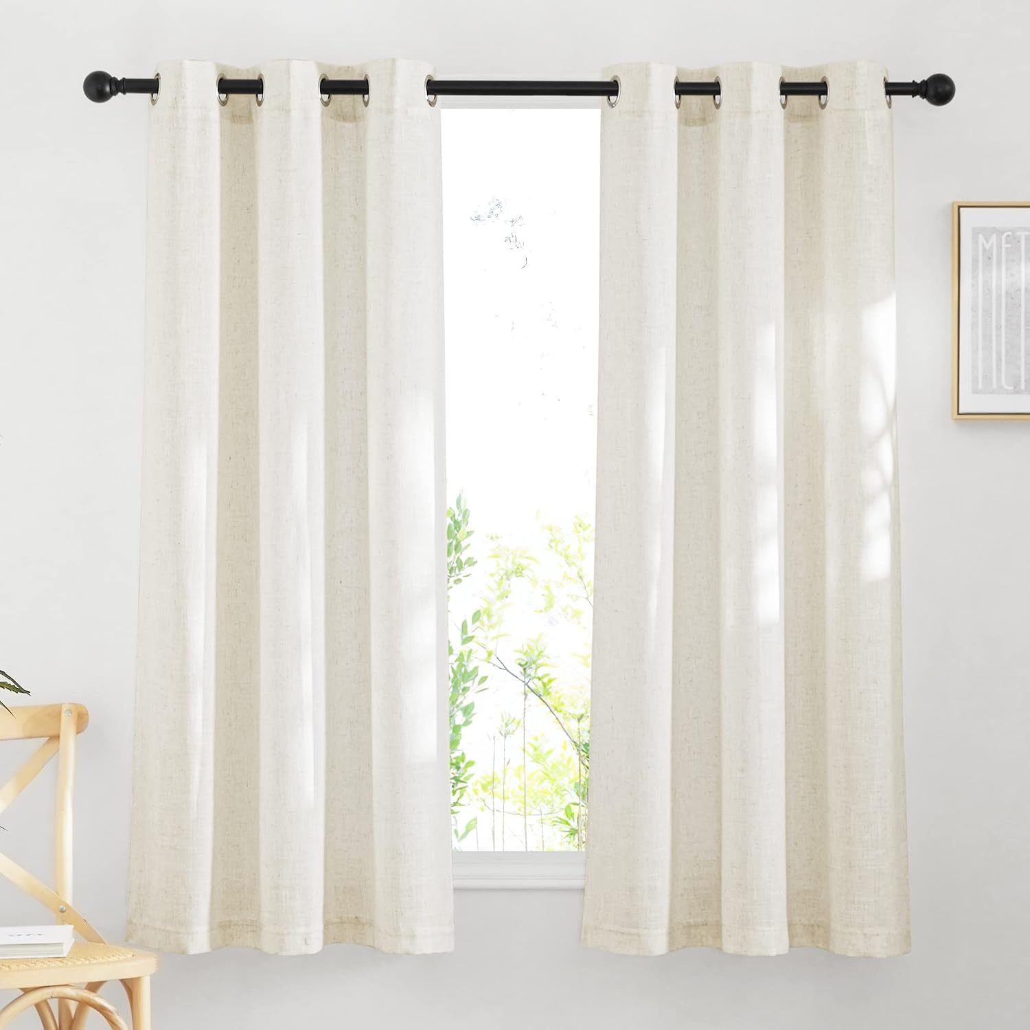 image:imageNICETOWN Linen Textured Semi Sheer Bedroom Curtains Grommet Top Casual Thick Semitransparent Flax Sheer Window Treatment Privacy for Living Room Camel W52 x L72 Sold by 2 PanelsLinen