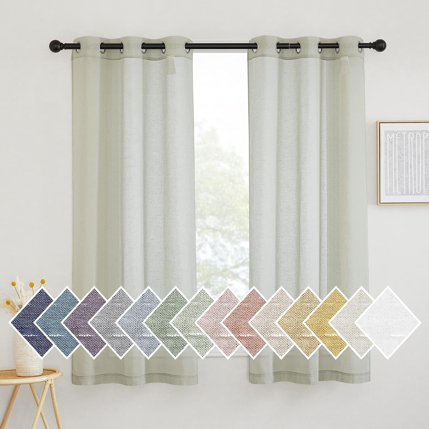 image:imageNICETOWN Linen Textured Semi Sheer Bedroom Curtains Grommet Top Casual Thick Semitransparent Flax Sheer Window Treatment Privacy for Living Room Camel W52 x L72 Sold by 2 PanelsSage Green