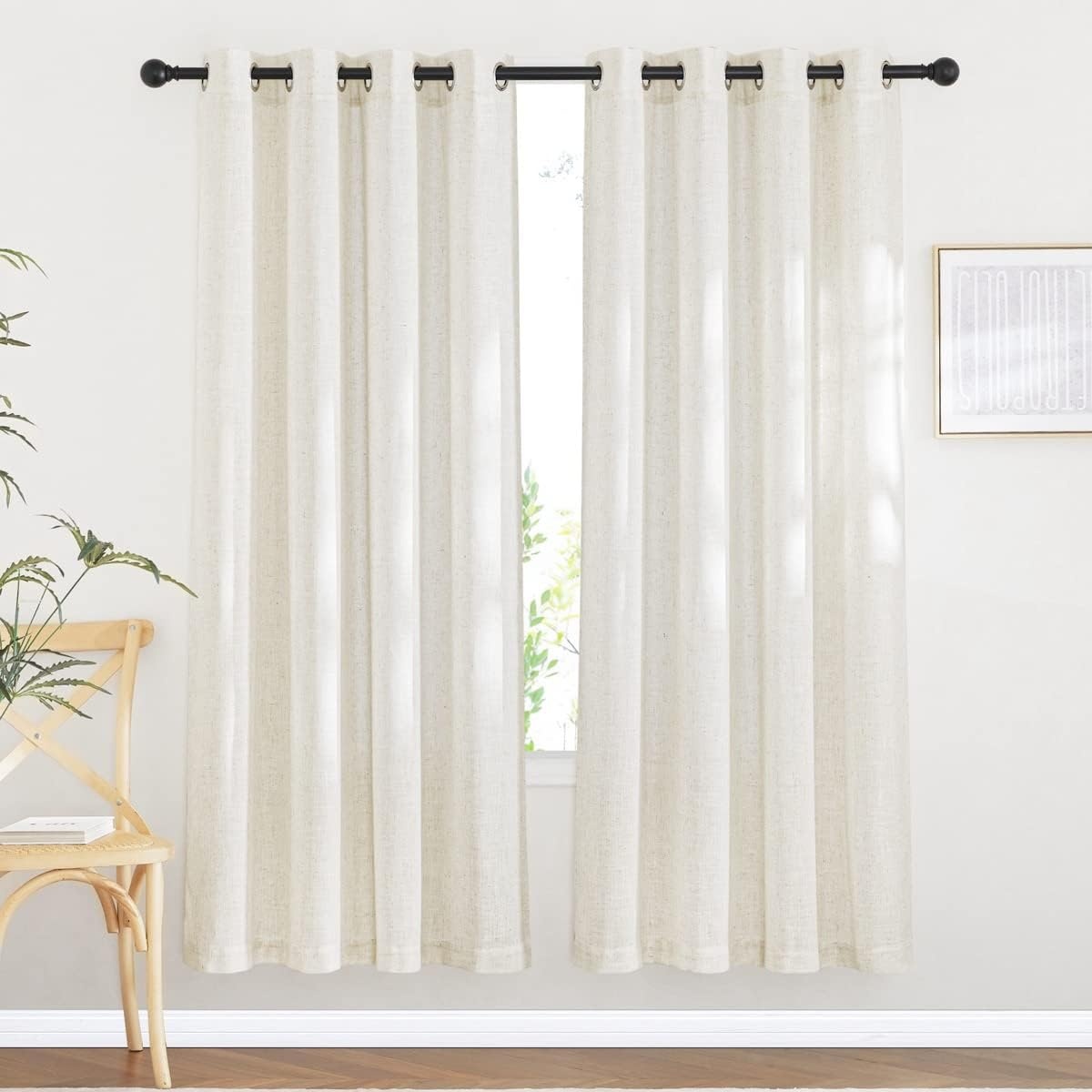image:imageNICETOWN Linen Textured Semi Sheer Bedroom Curtains Grommet Top Casual Thick Semitransparent Flax Sheer Window Treatment Privacy for Living Room Camel W52 x L72 Sold by 2 PanelsLinen