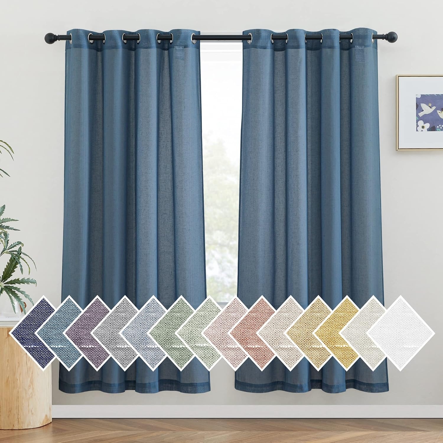 image:imageNICETOWN Linen Textured Semi Sheer Bedroom Curtains Grommet Top Casual Thick Semitransparent Flax Sheer Window Treatment Privacy for Living Room Camel W52 x L72 Sold by 2 PanelsStone Blue