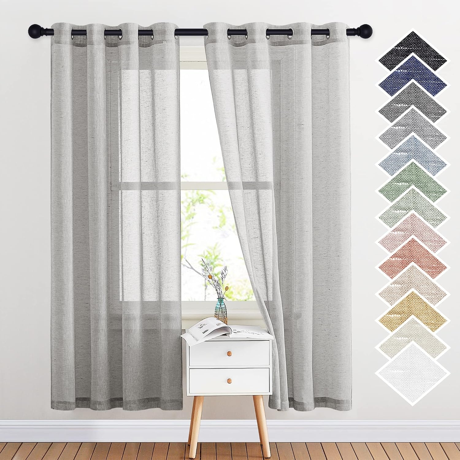 image:imageNICETOWN Linen Textured Semi Sheer Bedroom Curtains Grommet Top Casual Thick Semitransparent Flax Sheer Window Treatment Privacy for Living Room Camel W52 x L72 Sold by 2 PanelsGrey