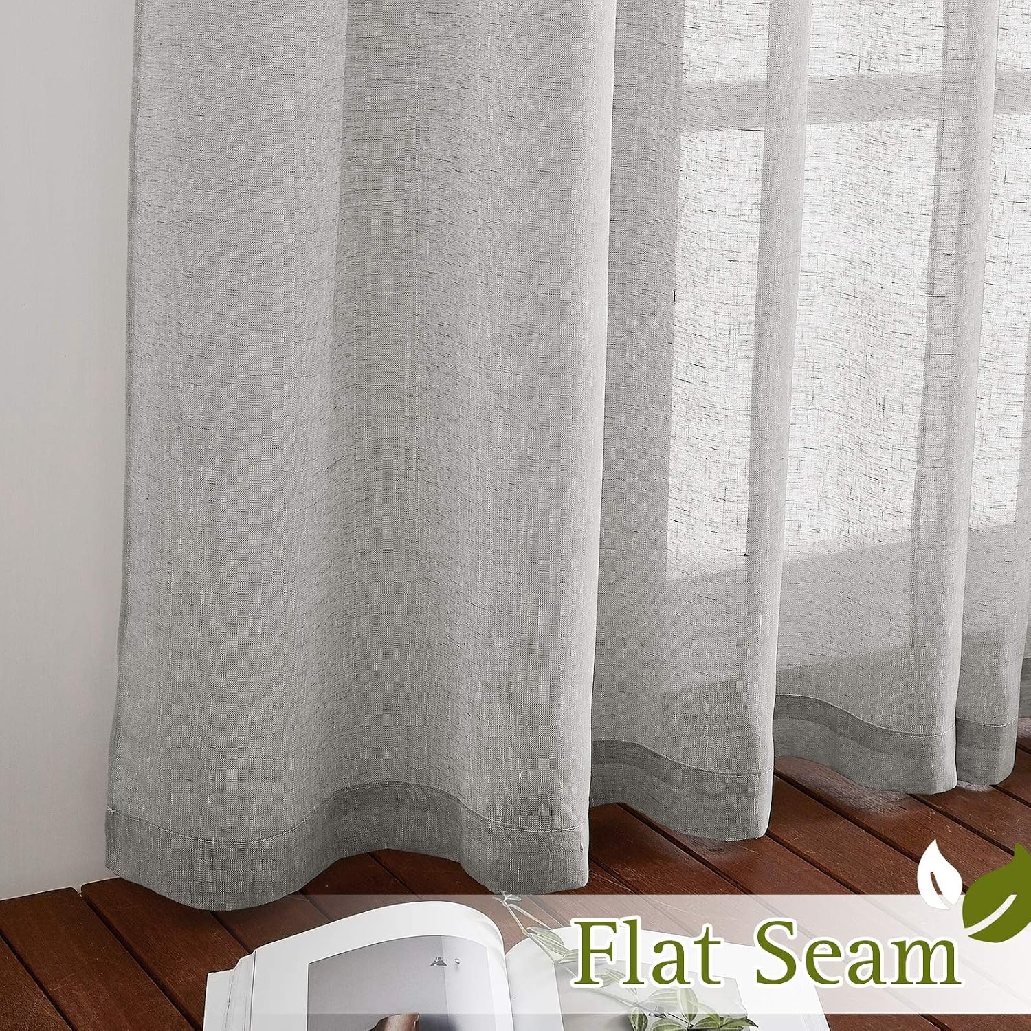 image:imageNICETOWN Linen Textured Semi Sheer Bedroom Curtains Grommet Top Casual Thick Semitransparent Flax Sheer Window Treatment Privacy for Living Room Camel W52 x L72 Sold by 2 PanelsGrey